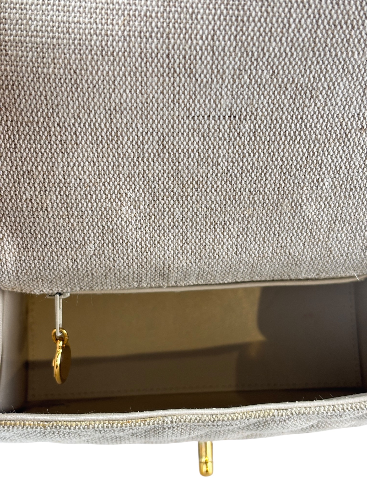 CHANEL - Beige Canvas Timeless Classique Top Handbag