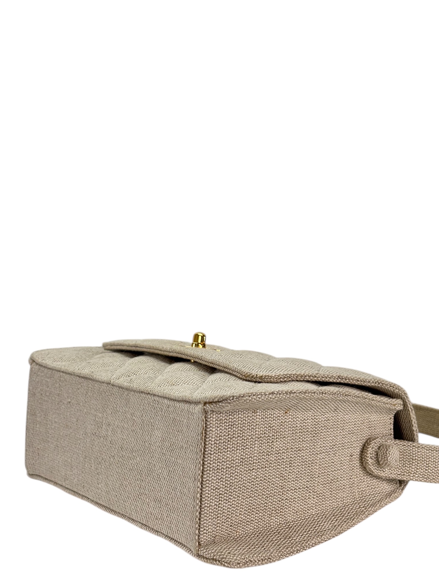 CHANEL - Beige Canvas Timeless Classique Top Handbag