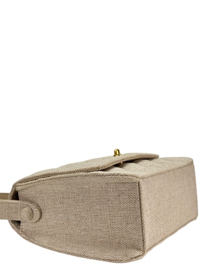 CHANEL - Beige Canvas Timeless Classique Top Handbag