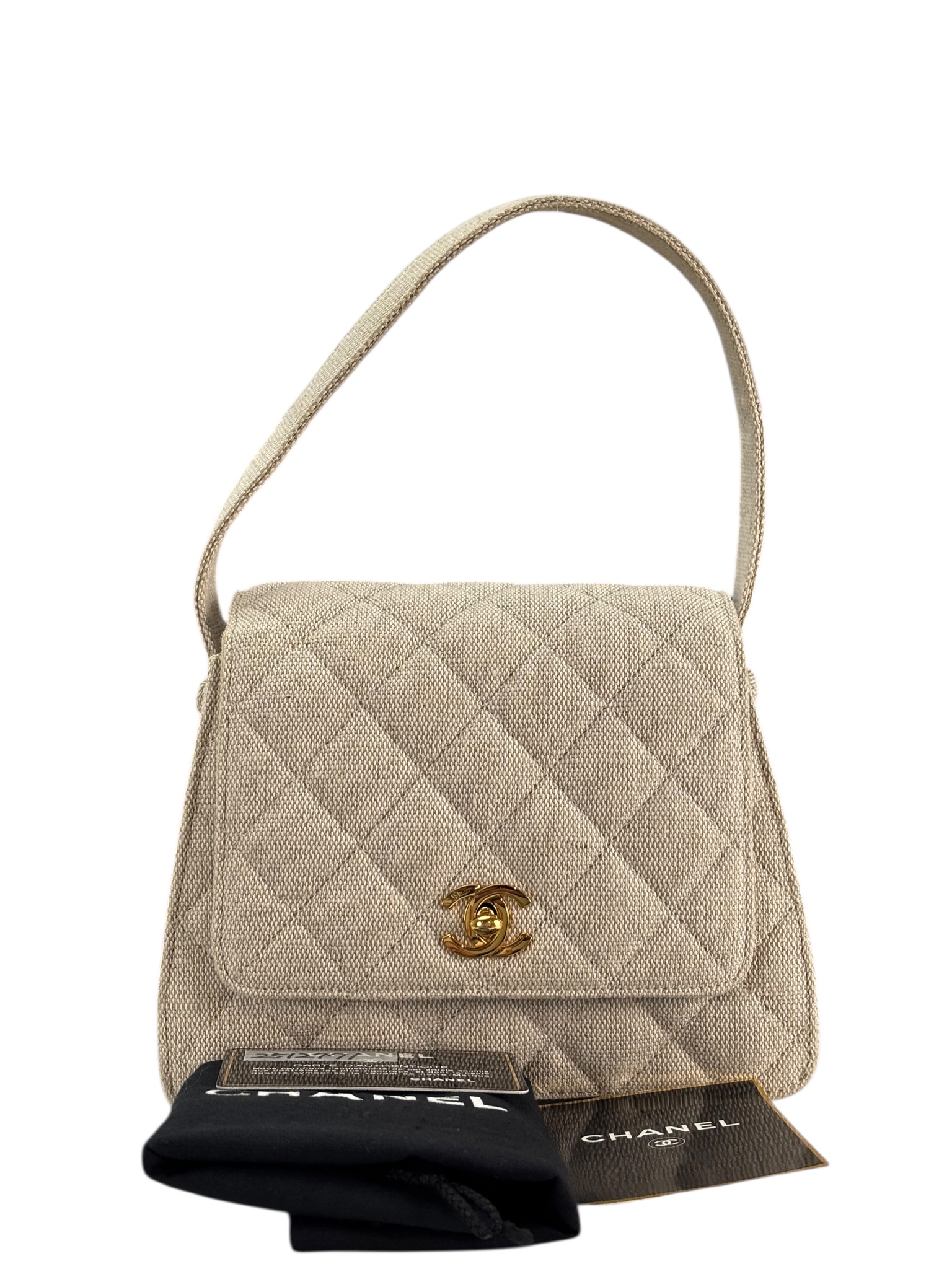 CHANEL - Beige Canvas Timeless Classique Top Handbag