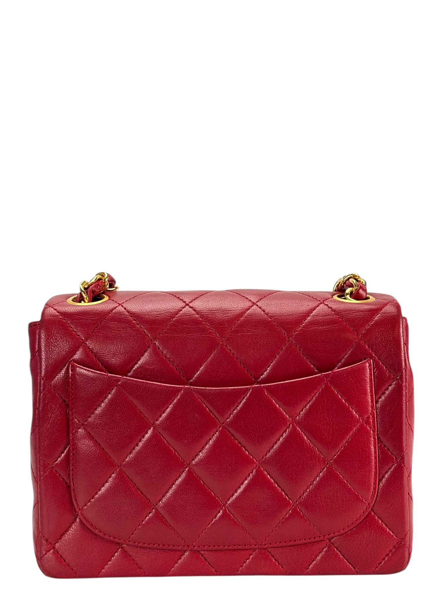 CHANEL - Red Lambskin Mini Classic Square Flap Shoulder Bag 17