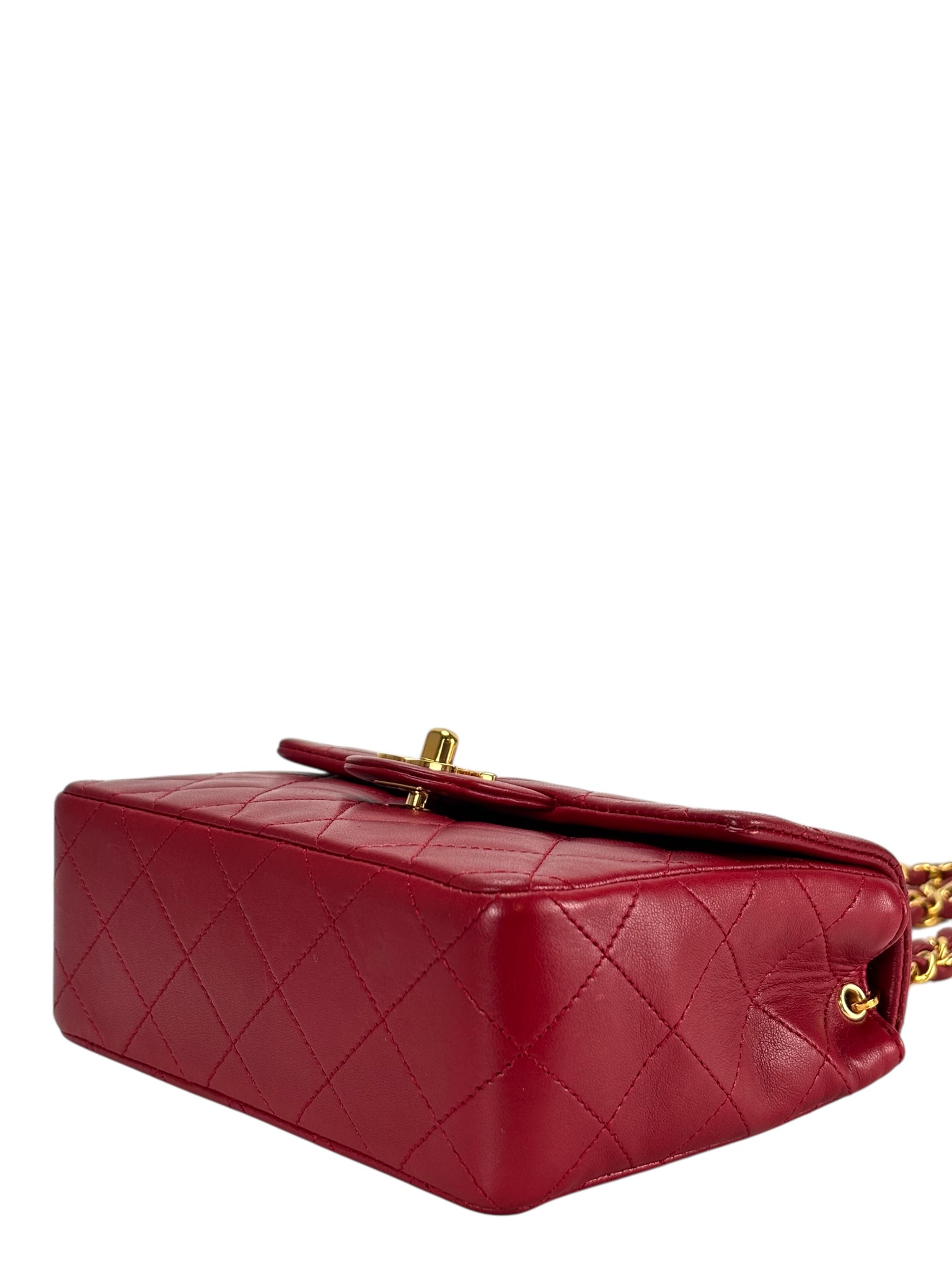 CHANEL - Red Lambskin Mini Classic Square Flap Shoulder Bag 17