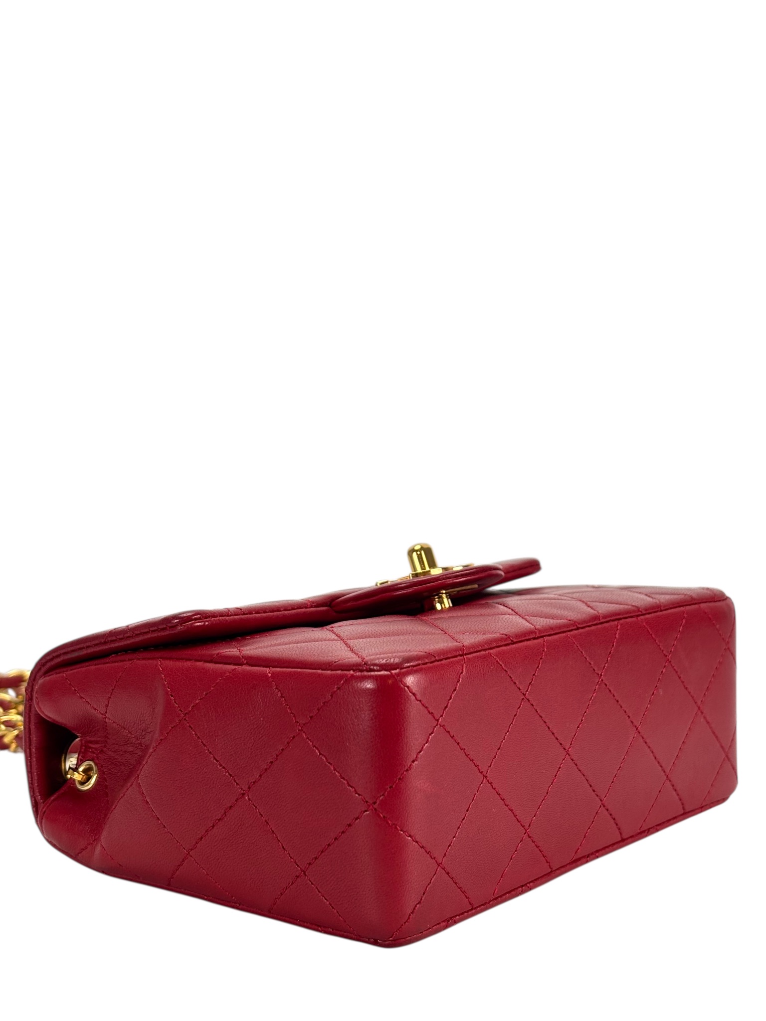 CHANEL - Red Lambskin Mini Classic Square Flap Shoulder Bag 17