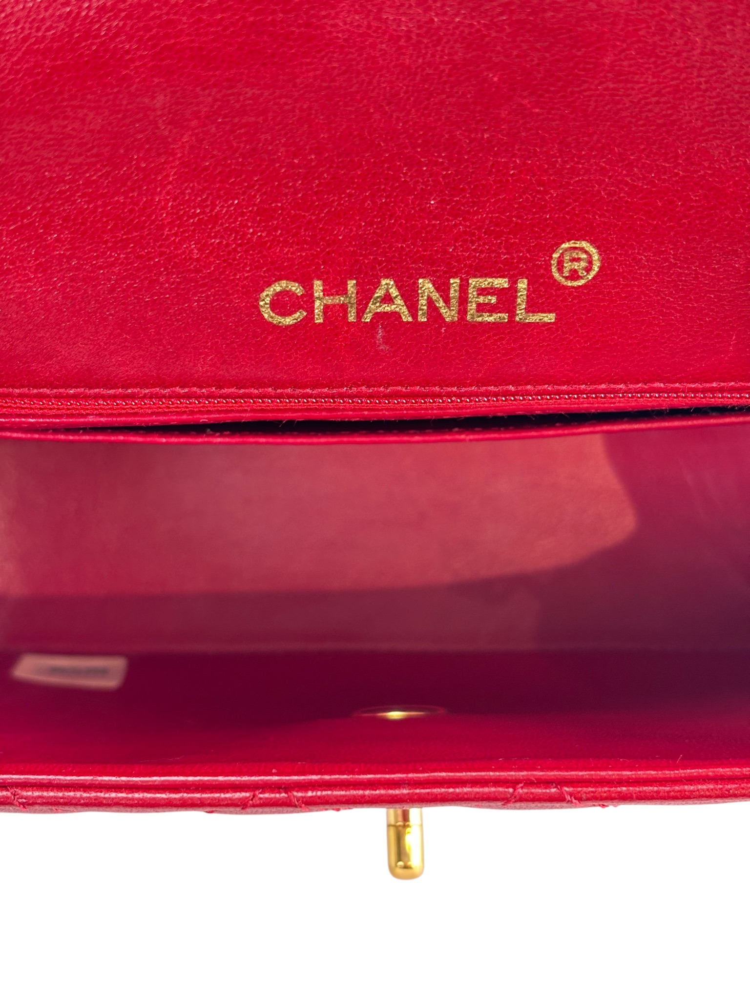 CHANEL - Red Lambskin Mini Classic Square Flap Shoulder Bag 17