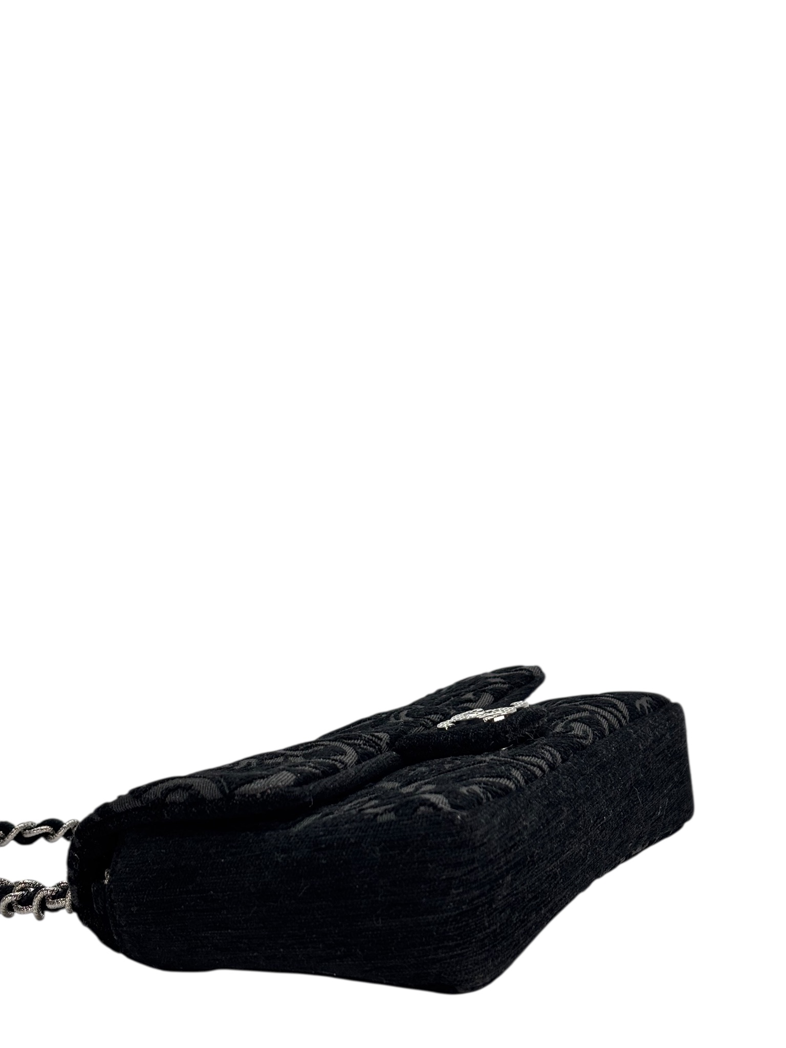 CHANEL - Black Cotton Chain Printed Medium Flap Bag Sliver Hardware