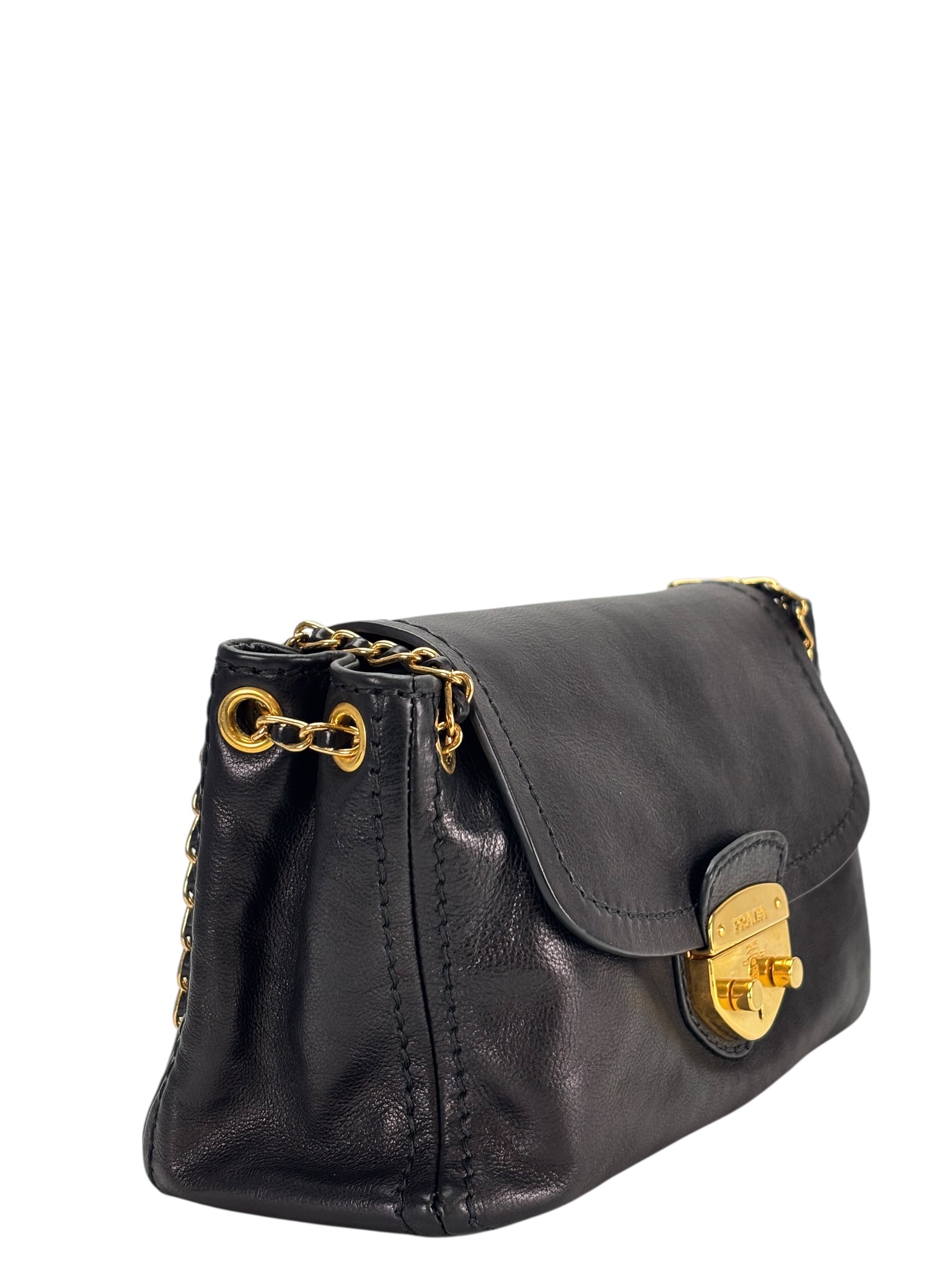 PRADA - Black Calfskin Sound Lock Crossbody bag