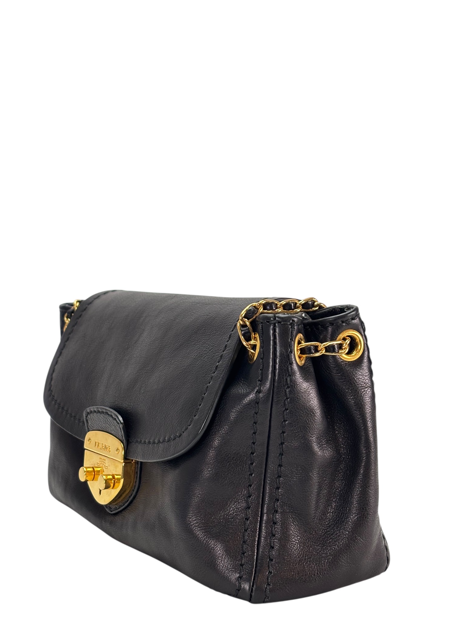PRADA - Black Calfskin Sound Lock Crossbody bag