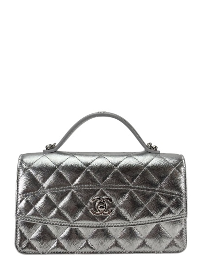 CHANEL - 26C Calfskin Top Handle Wallet On Chain WOC Metallic