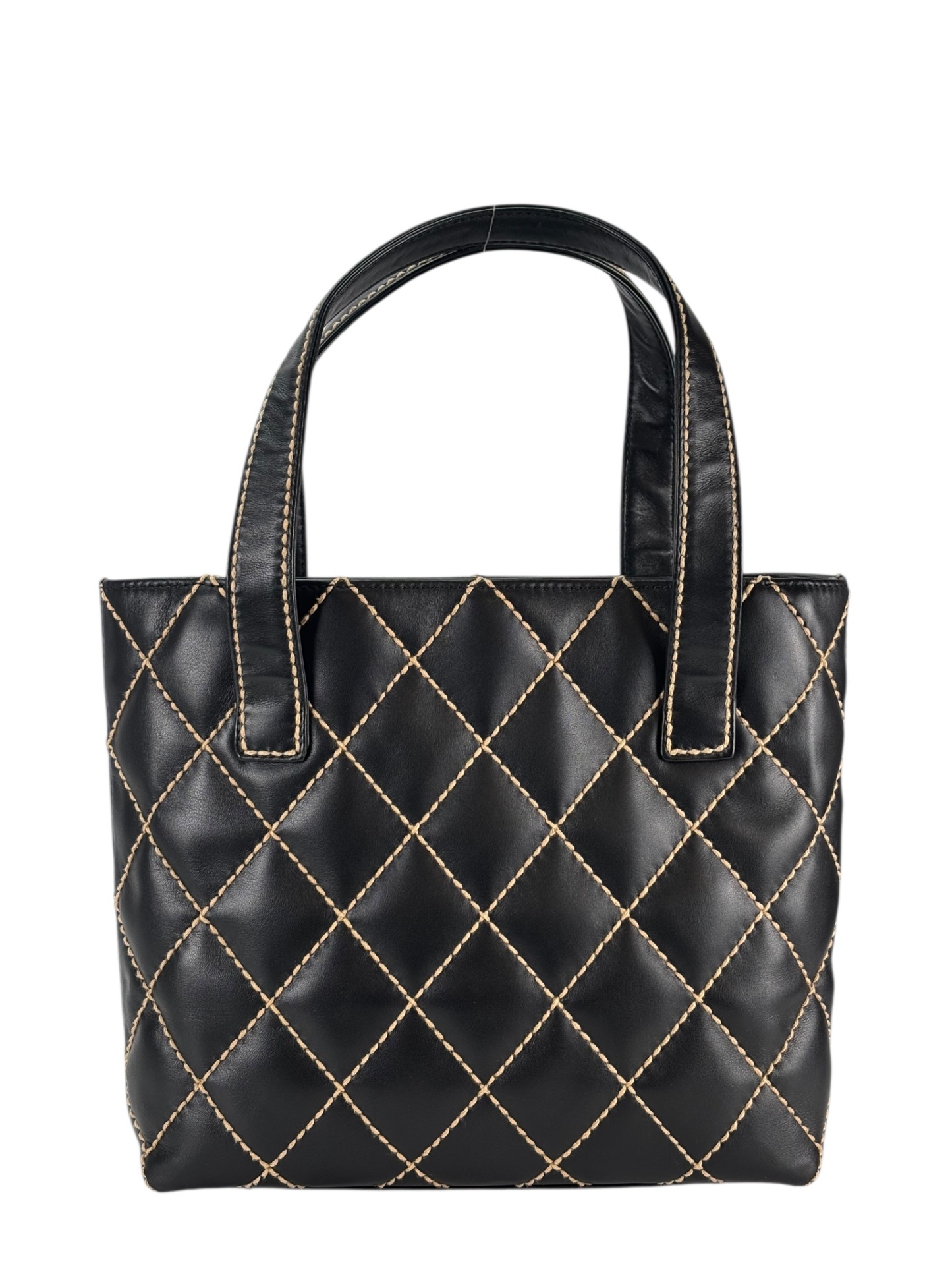 CHANEL - Black Calfskin Coco Mark Wild Stitch Matelasse Tote Bag