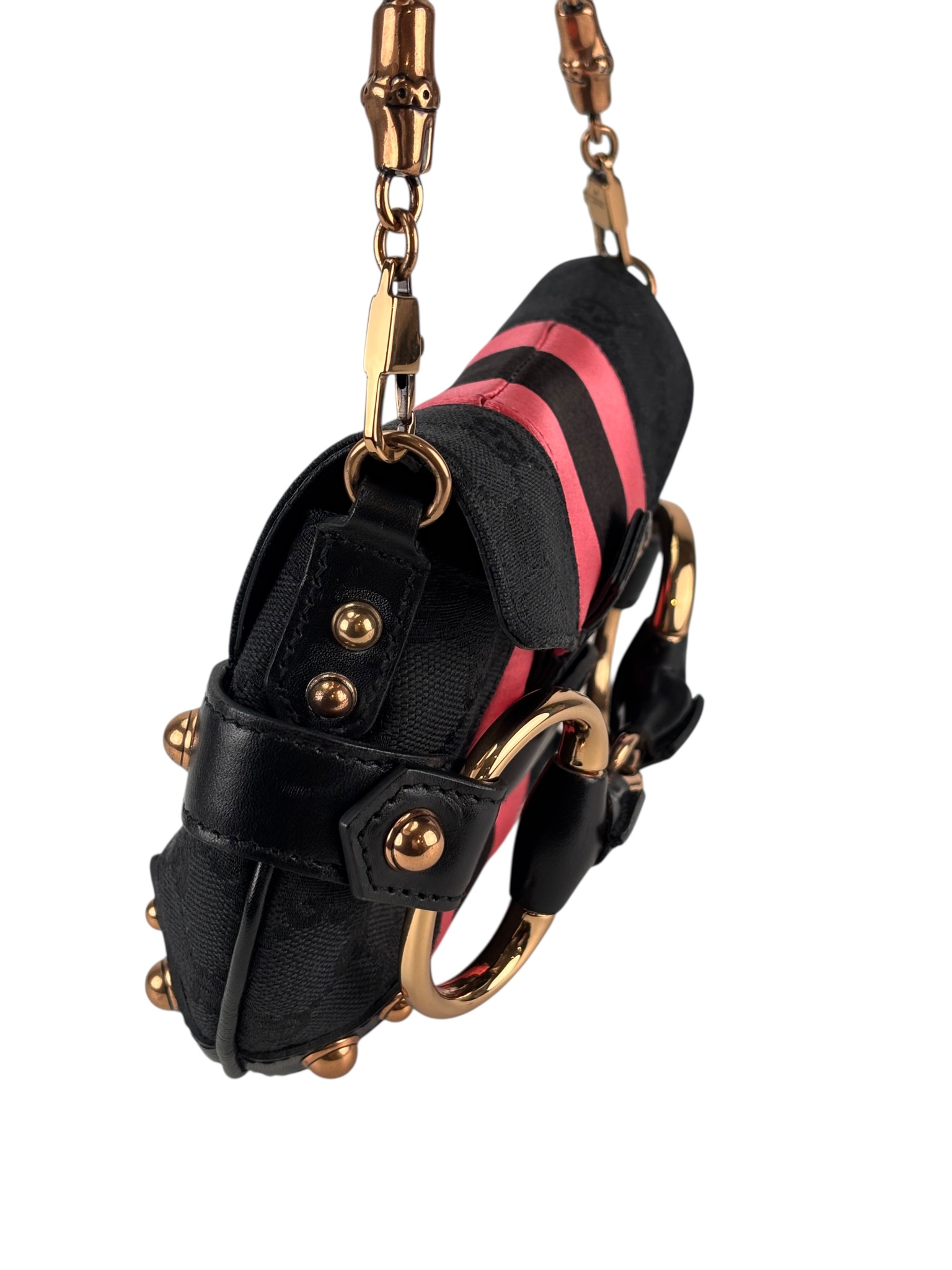GUCCI - Black Pink GG Canvas Horsebit Designer Handbag
