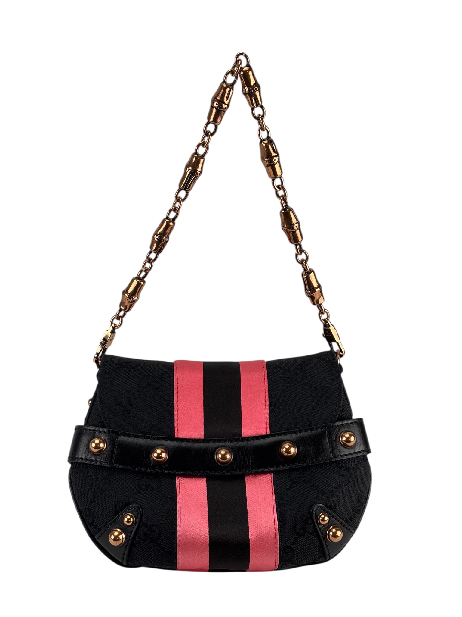 GUCCI - Black Pink GG Canvas Horsebit Designer Handbag
