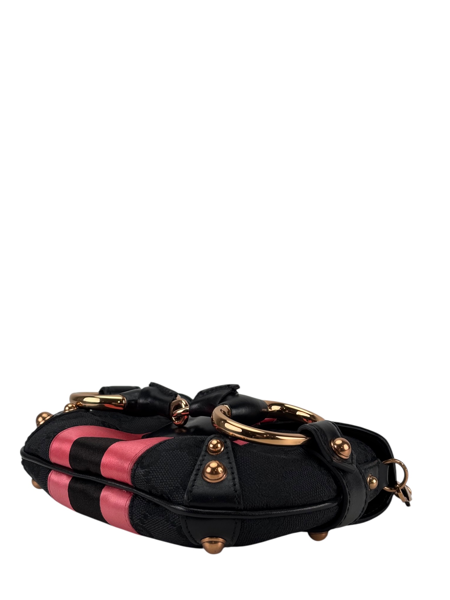 GUCCI - Black Pink GG Canvas Horsebit Designer Handbag