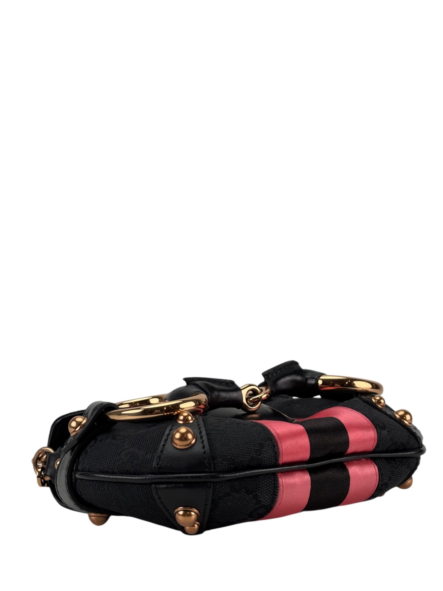 GUCCI - Black Pink GG Canvas Horsebit Designer Handbag