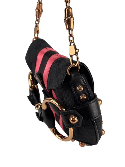 GUCCI - Black Pink GG Canvas Horsebit Designer Handbag