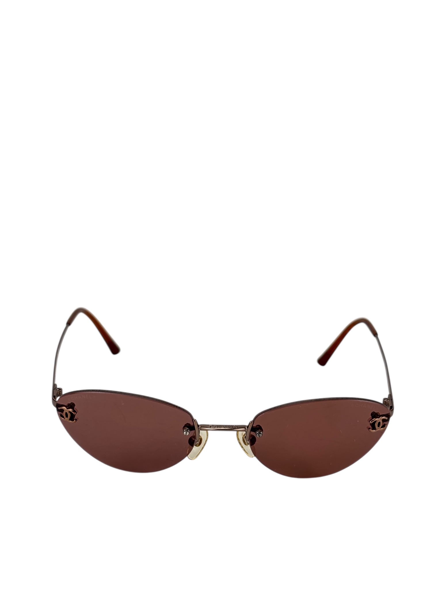 CHANEL - Rimless Double C Iridescent Oval Sunglasses in BROWN