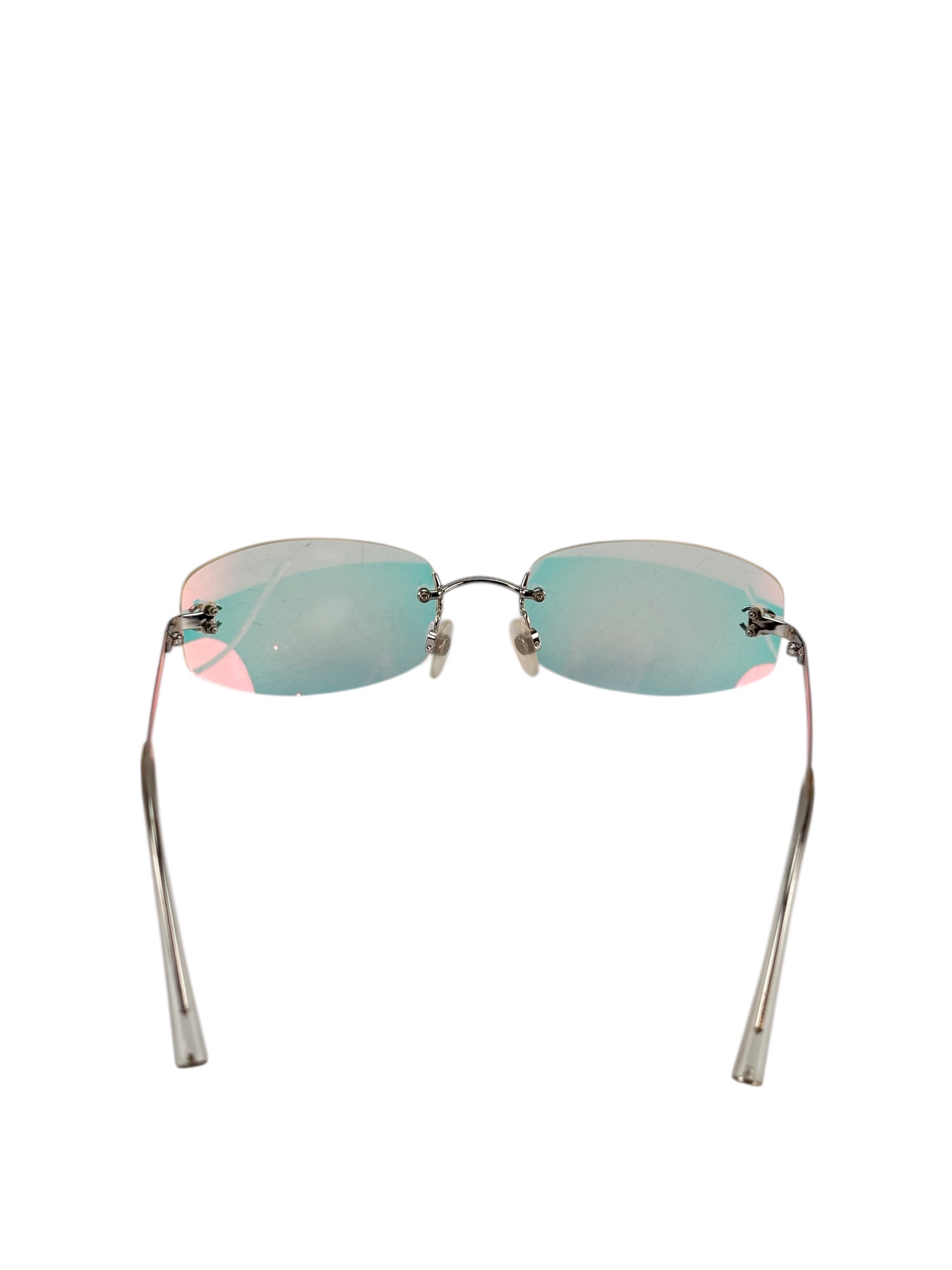 CHANEL - Rimless Iridescent Oval Sunglasses in Blue