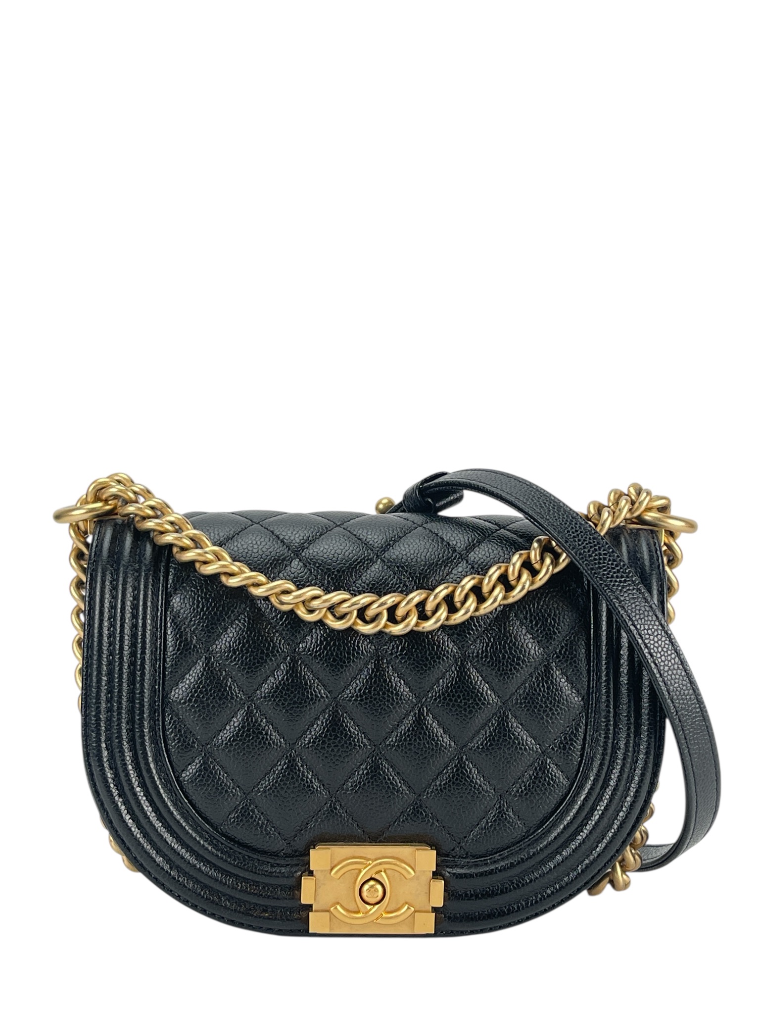 CHANEL - Caviar Quilted Small Boy Messenger Bag Black