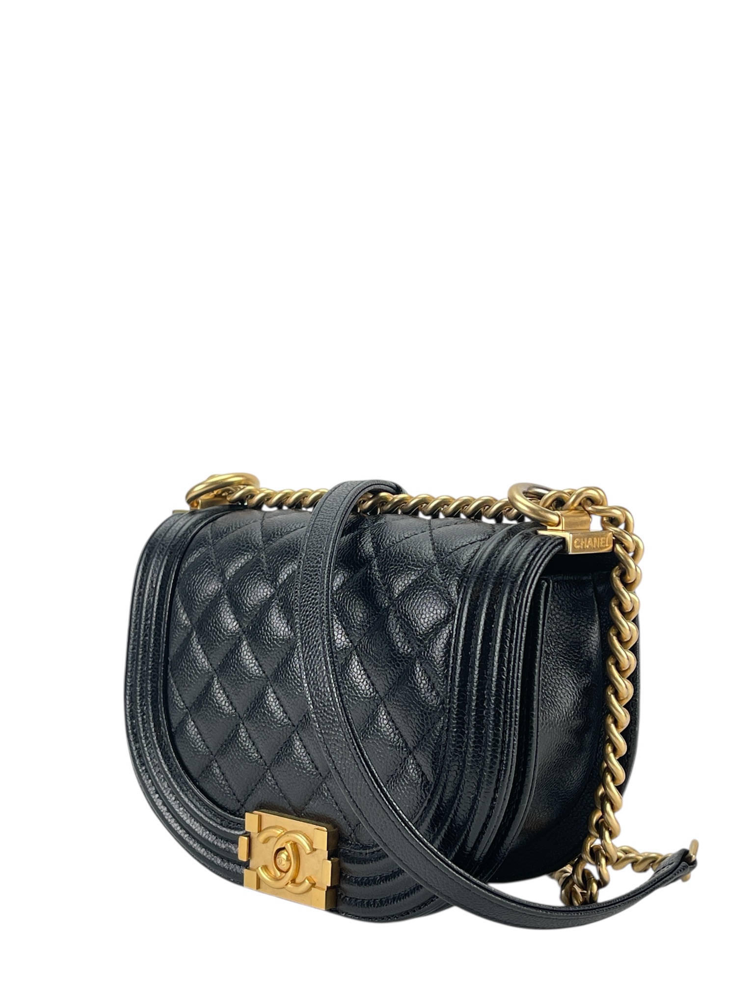 CHANEL - Caviar Quilted Small Boy Messenger Bag Black