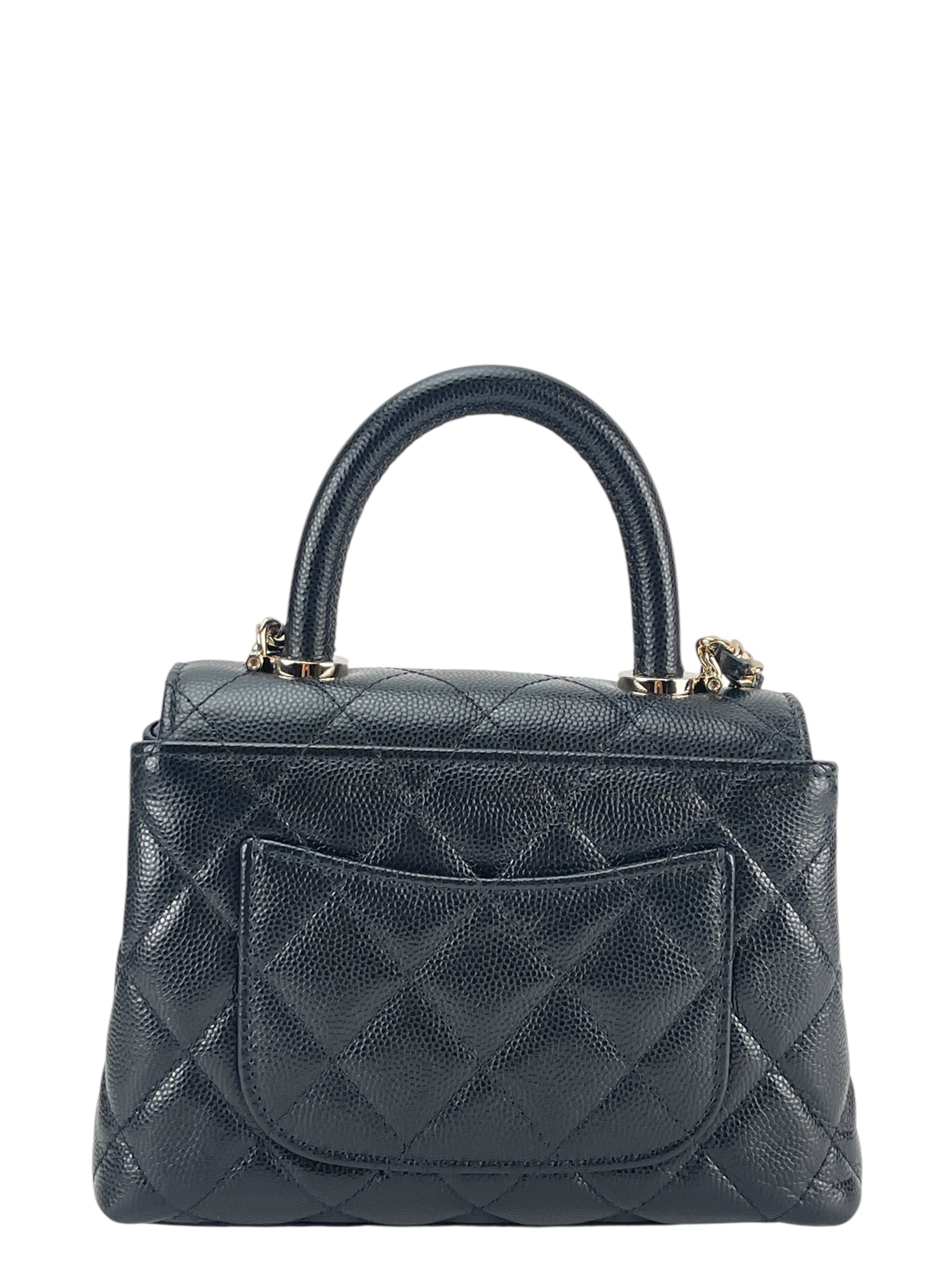 CHANEL - Mini Coco Handle 24K Black Caviar 2way Handbag Gold Hardware