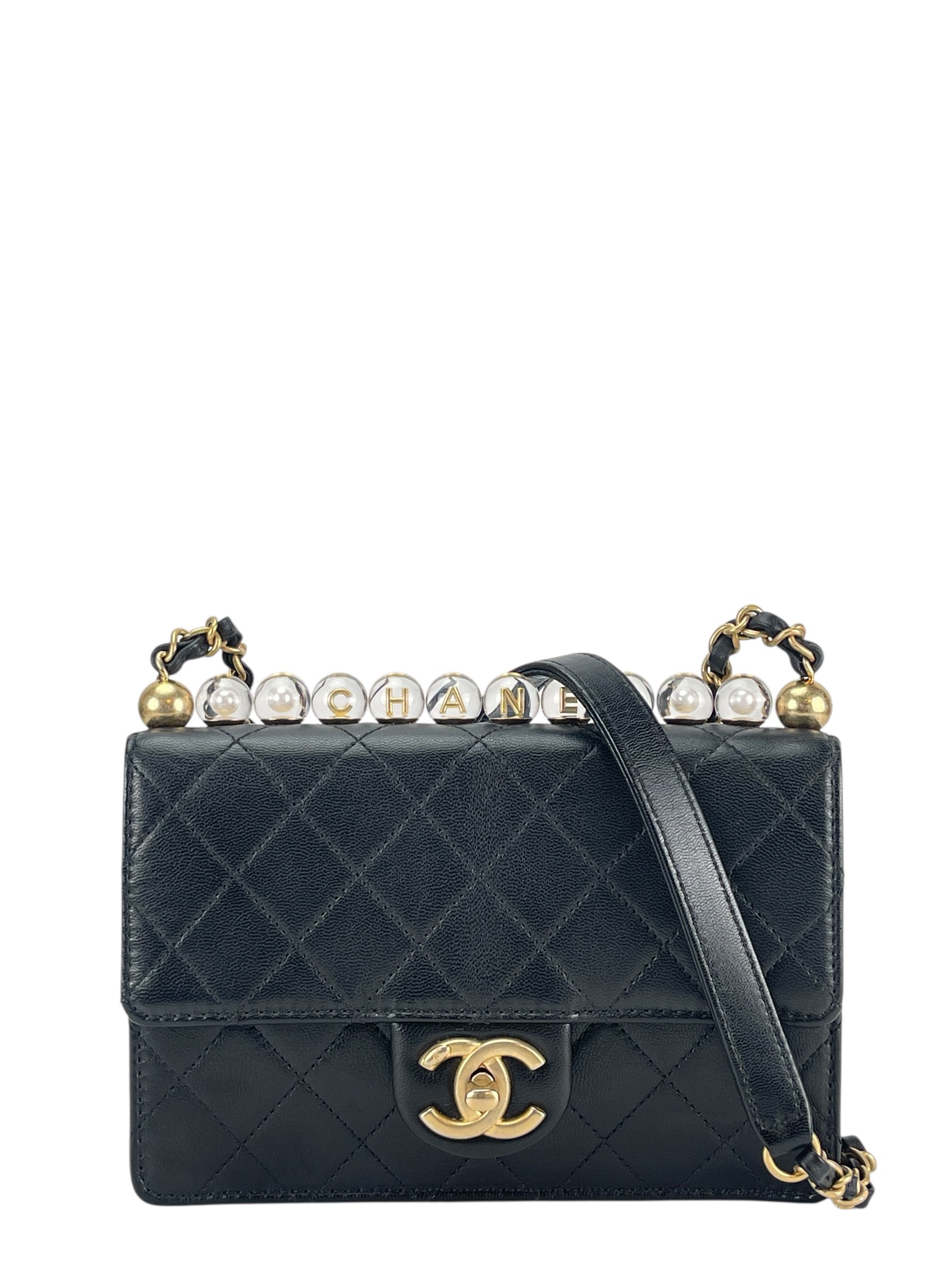 CHANEL - Goatskin Quilted Small Chic Pearls Flap Bag Black