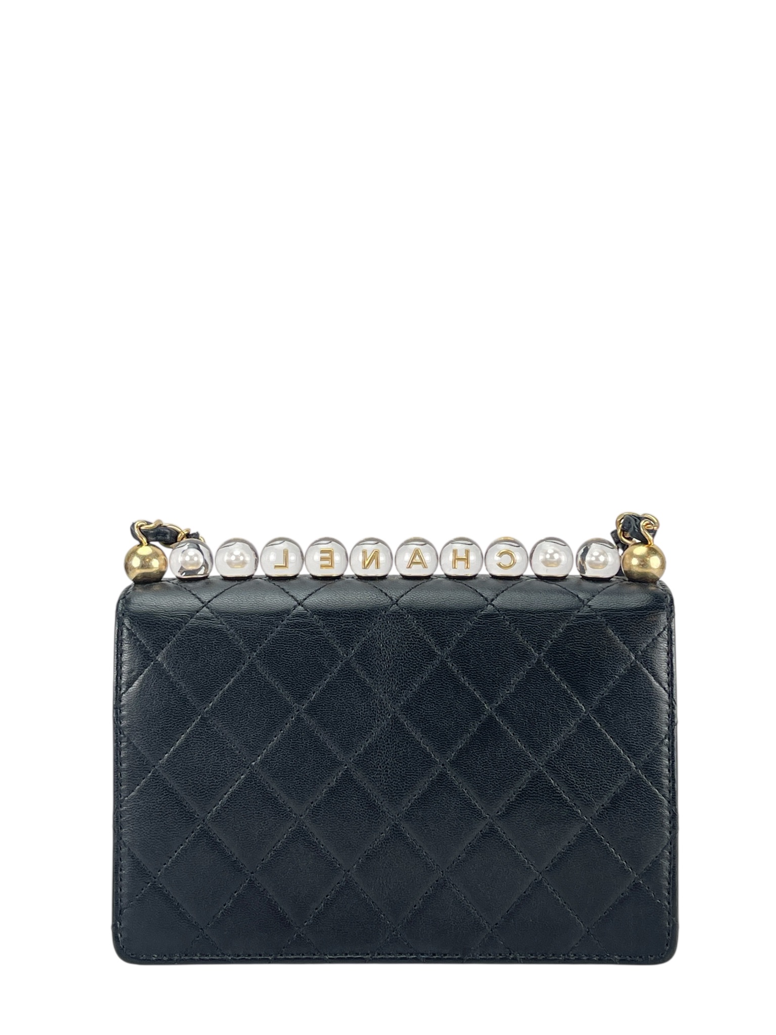 CHANEL - Goatskin Quilted Small Chic Pearls Flap Bag Black