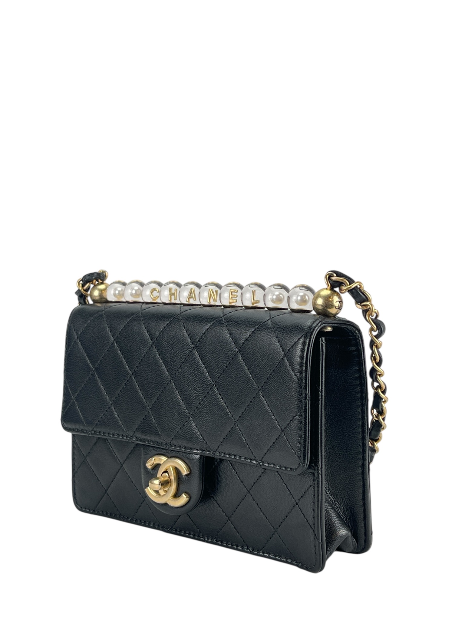 CHANEL - Goatskin Quilted Small Chic Pearls Flap Bag Black