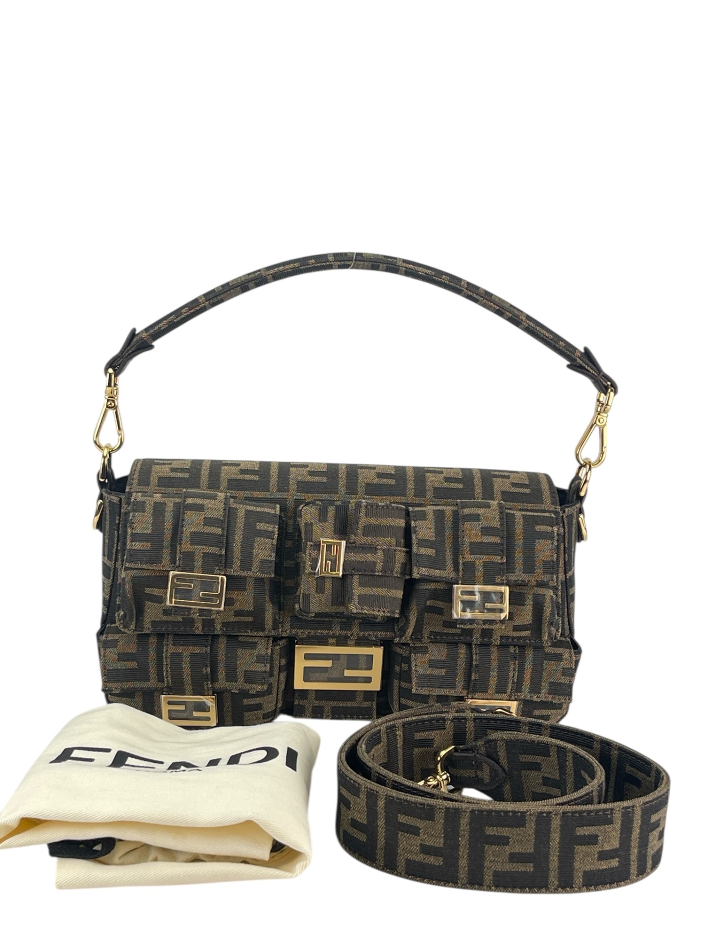 最終最終価格　FENDI パンチングバッグ FENDI - Fabric Jacquard FF 1974 Multipocket Baguette Tobacco Moro