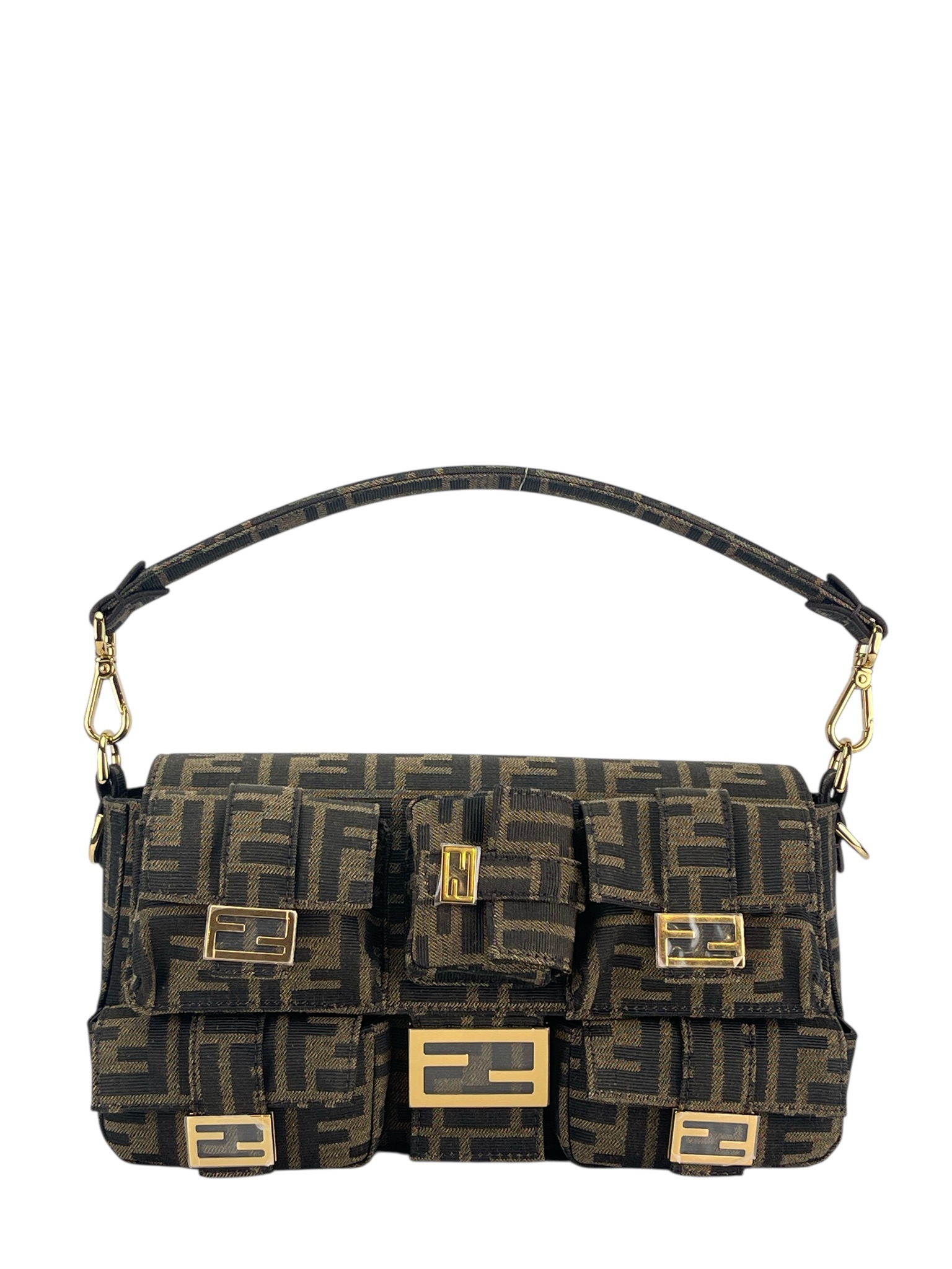 FENDI - Fabric Jacquard FF 1974 Multipocket Baguette Tobacco Moro