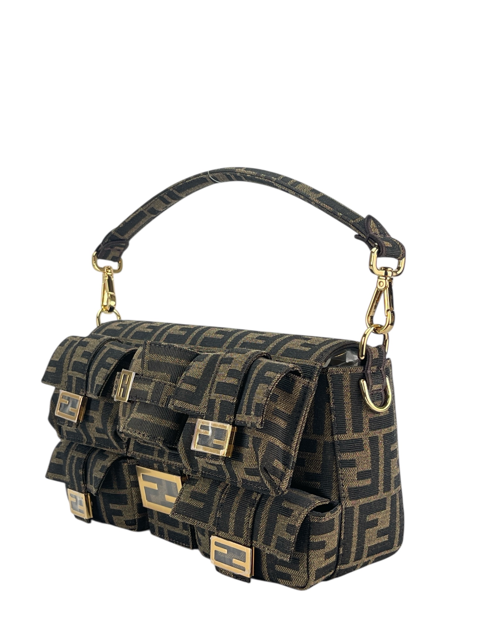 FENDI - Fabric Jacquard FF 1974 Multipocket Baguette Tobacco Moro