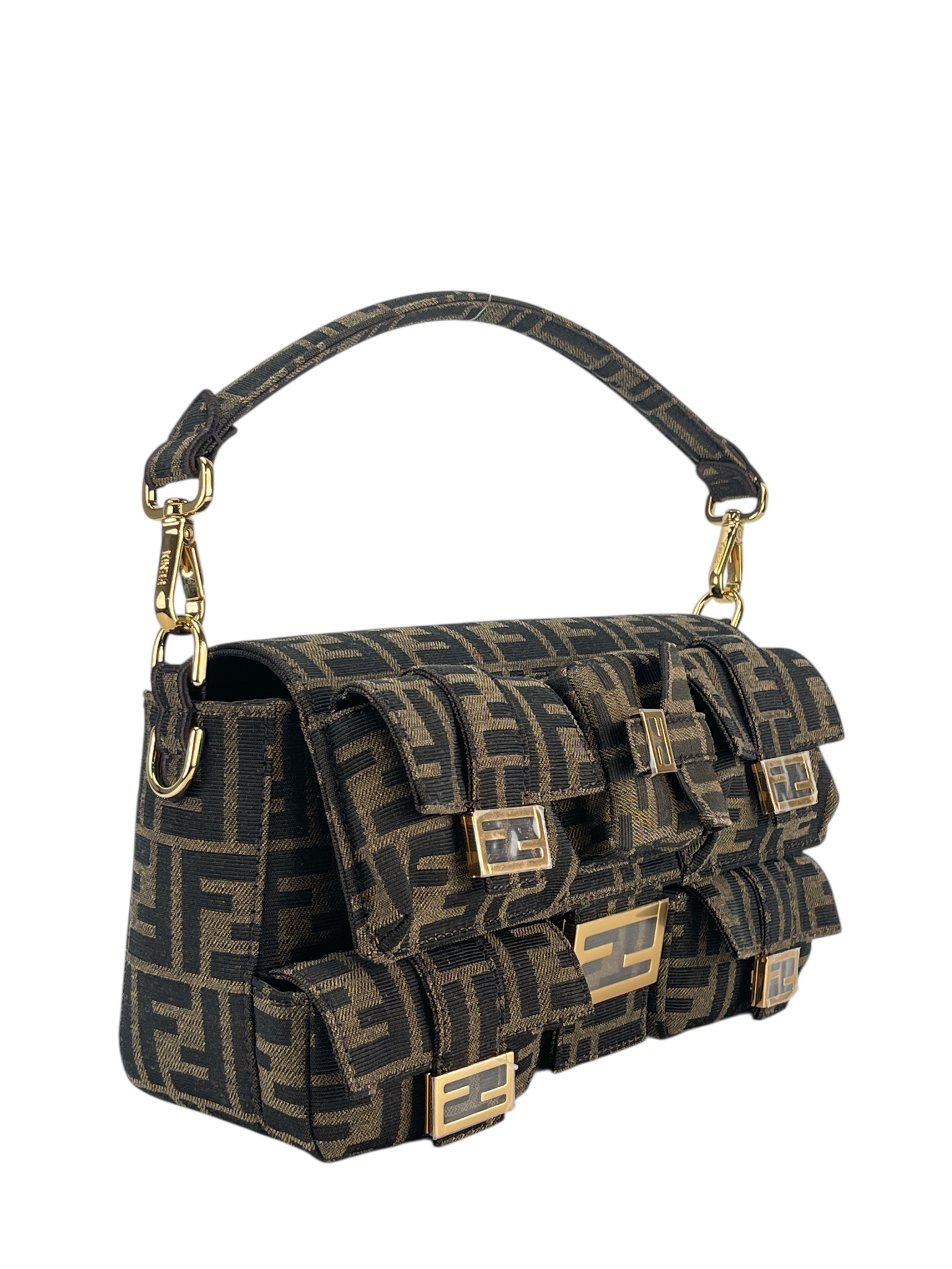 FENDI - Fabric Jacquard FF 1974 Multipocket Baguette Tobacco Moro