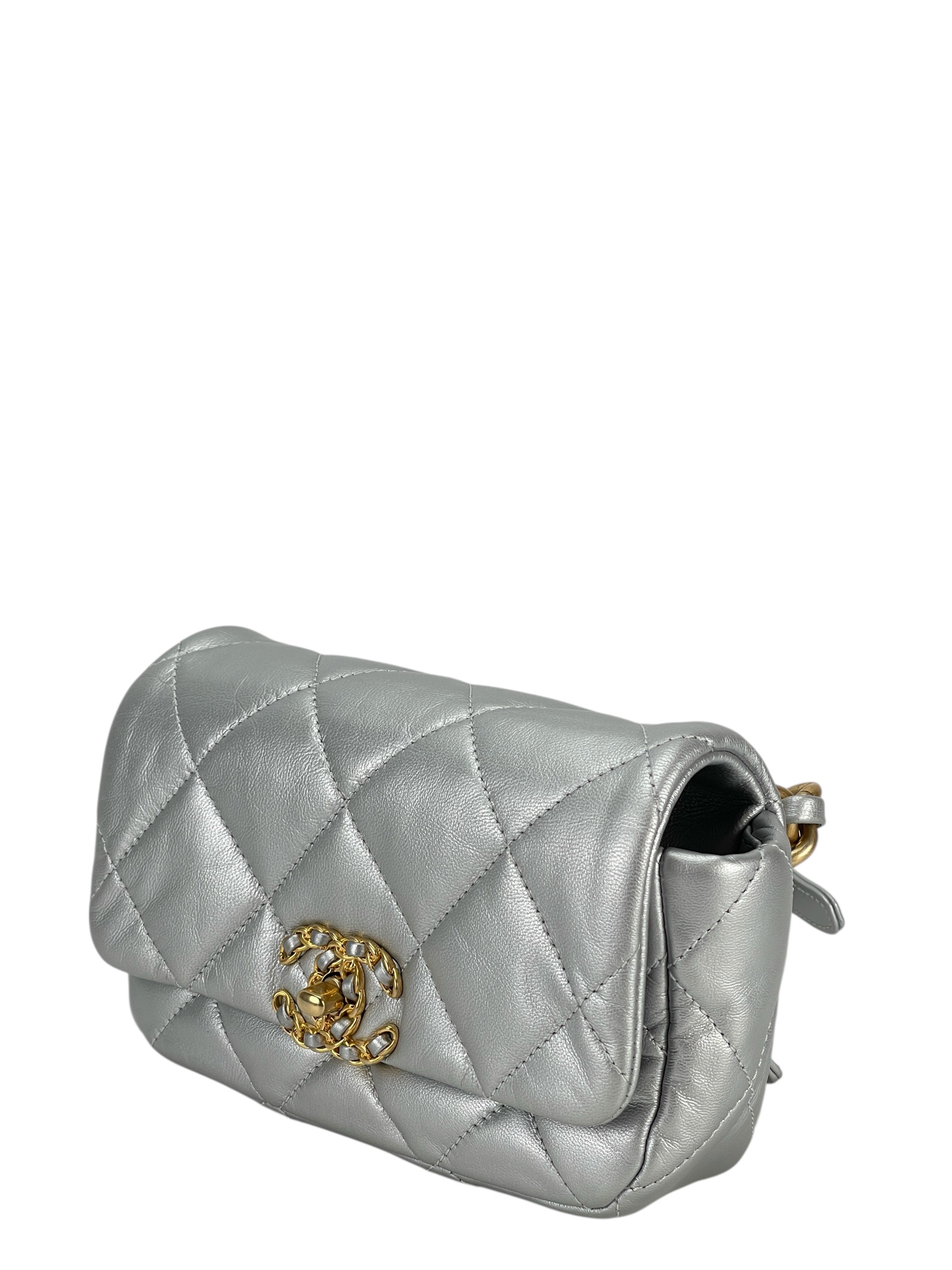 CHANEL - 19 Coco Mark Chain Shoulder Bag Silver with Gold Hardware