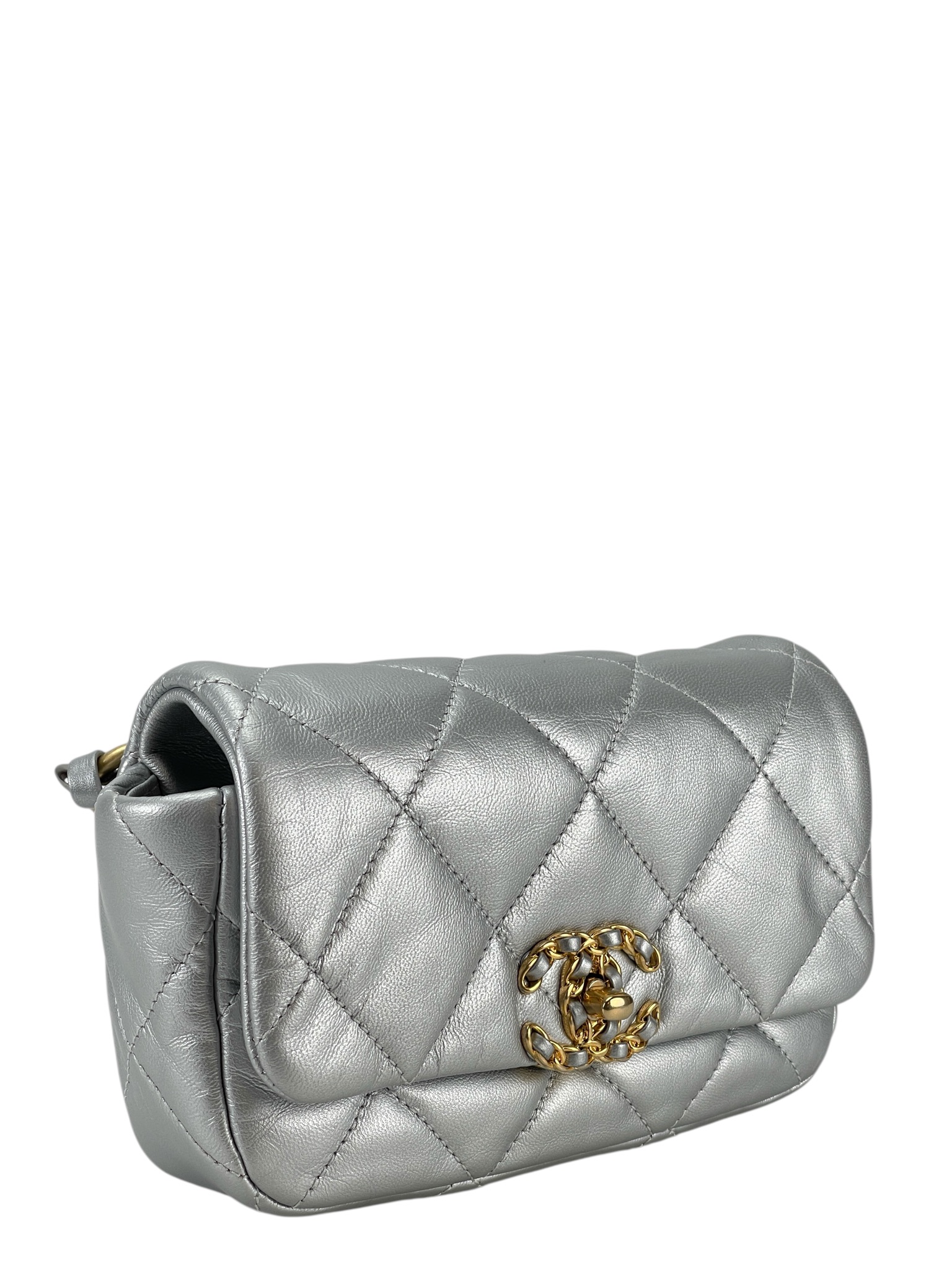 CHANEL - 19 Coco Mark Chain Shoulder Bag Silver with Gold Hardware