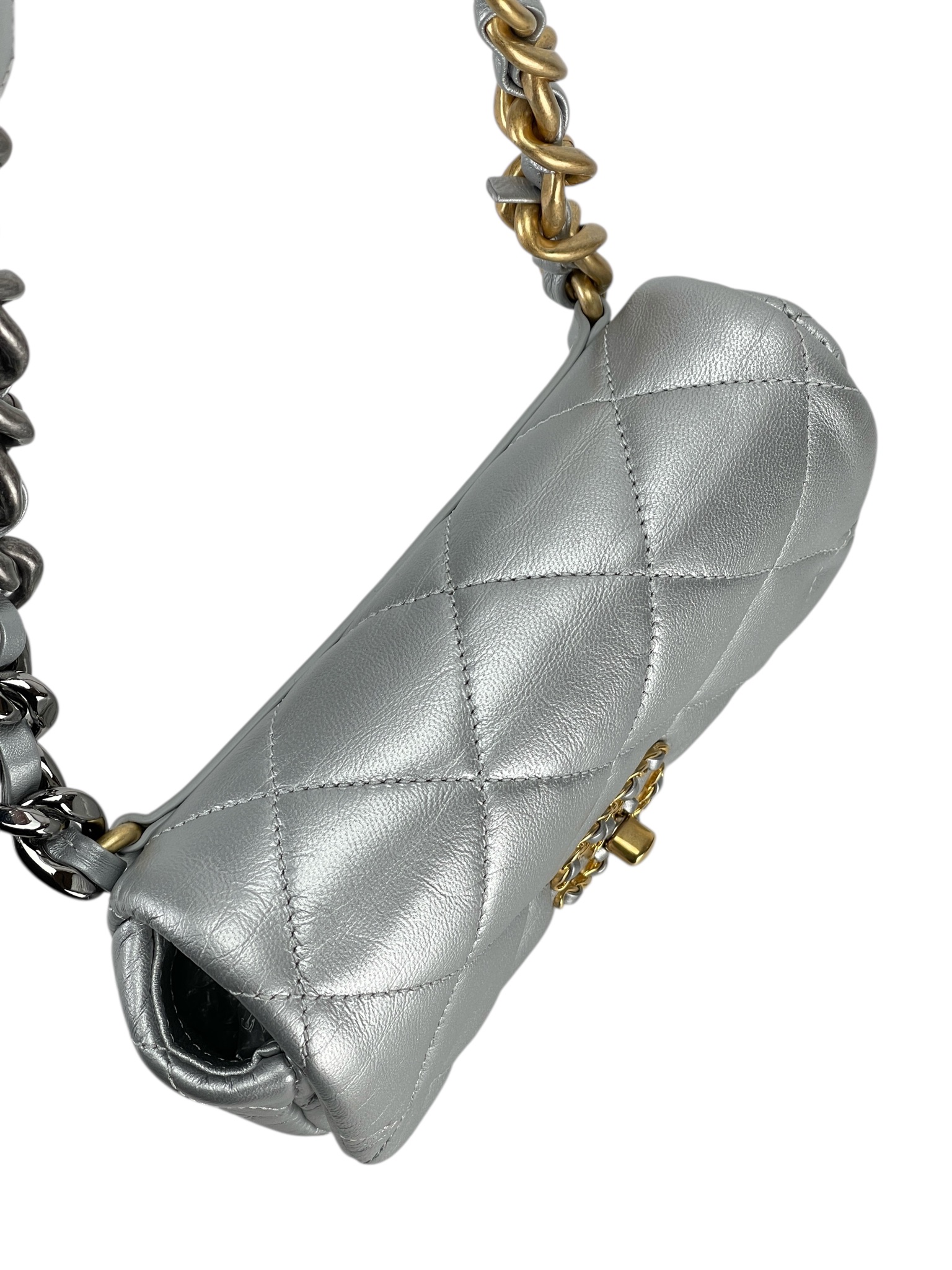 CHANEL - 19 Coco Mark Chain Shoulder Bag Silver with Gold Hardware