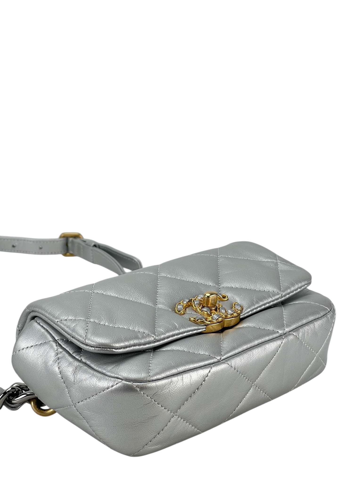 CHANEL - 19 Coco Mark Chain Shoulder Bag Silver with Gold Hardware
