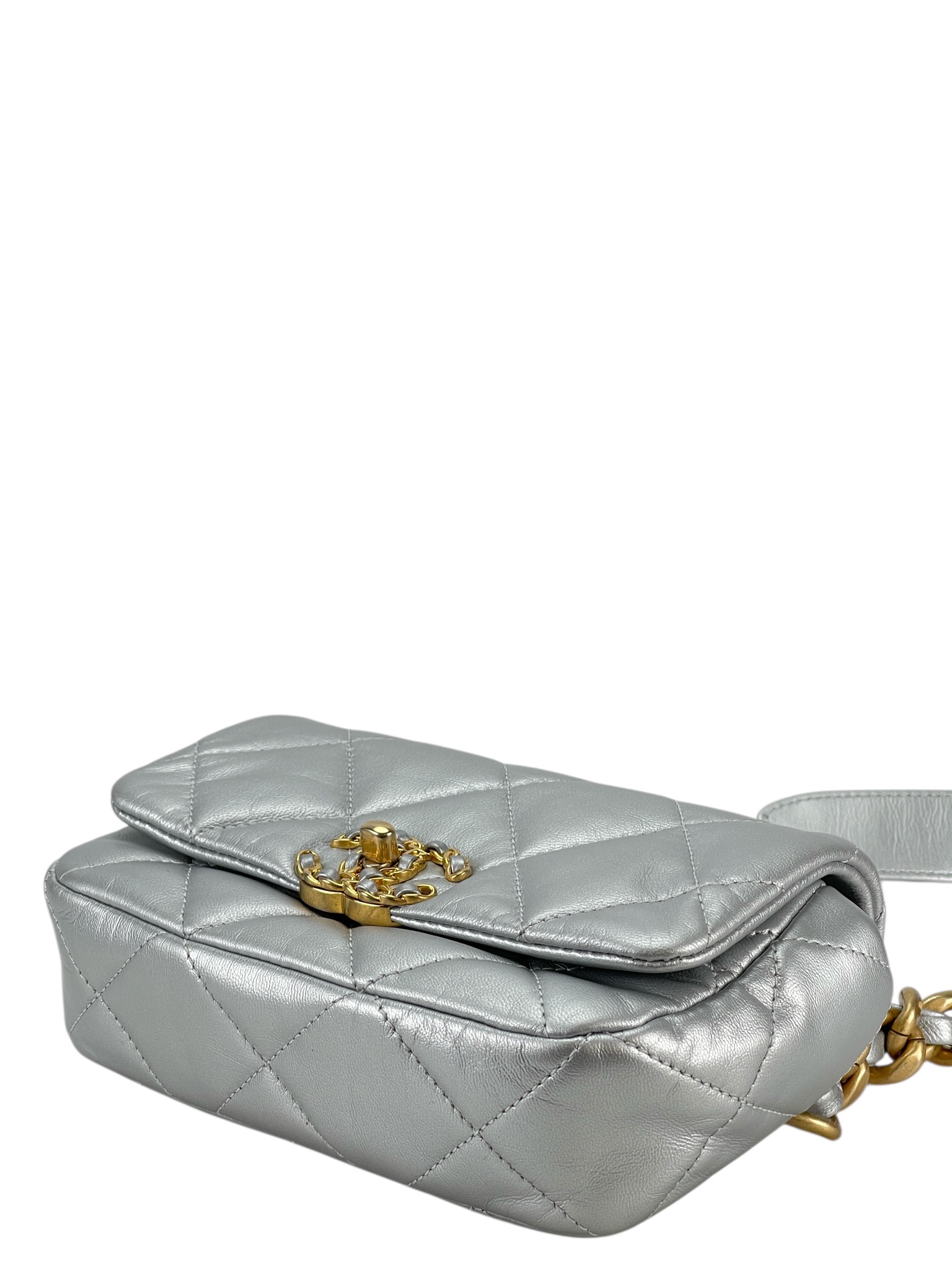 CHANEL - 19 Coco Mark Chain Shoulder Bag Silver with Gold Hardware