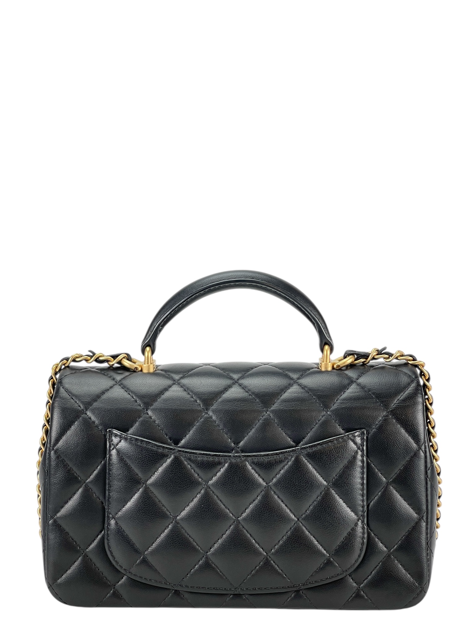 CHANEL - Top Handle Mini Matlasse 20 Lambskin Single Flap Single Chain Bag Black