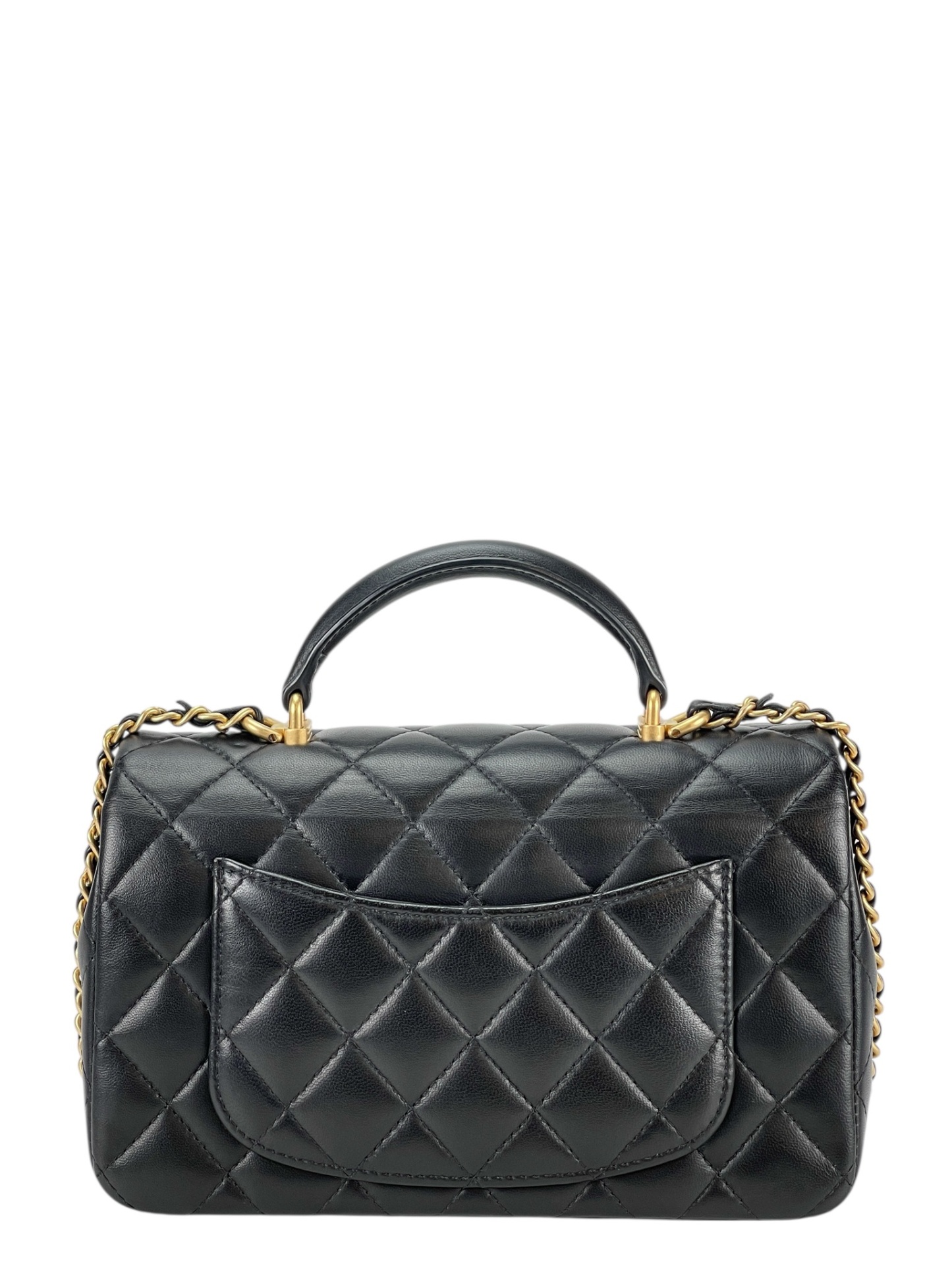 CHANEL - Top Handle Mini Matlasse 20 Lambskin Single Flap Single Chain Bag Black