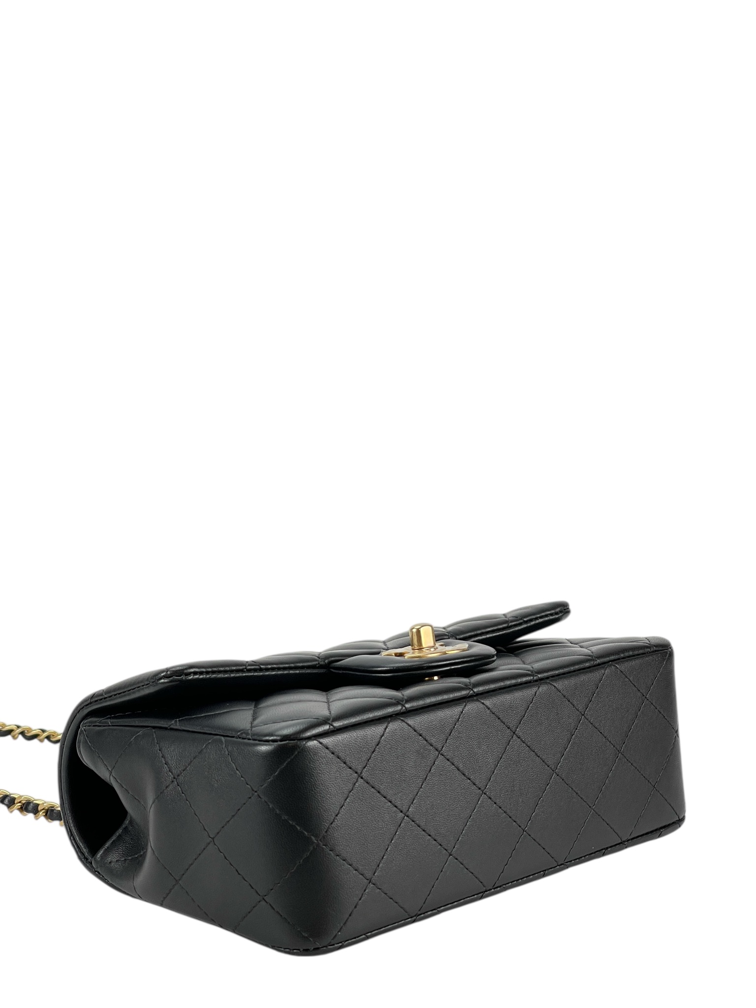 CHANEL - Top Handle Mini Matlasse 20 Lambskin Single Flap Single Chain Bag Black