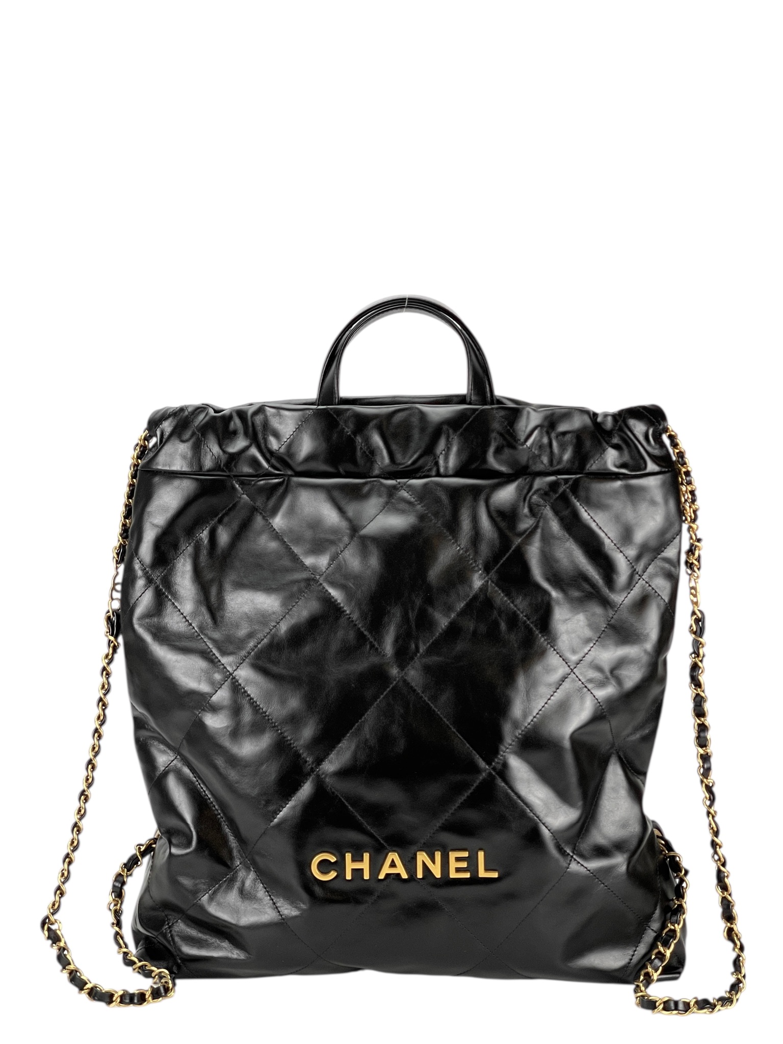 CHANEL - 22 Backpack Black Calfskin Gold Hardware 