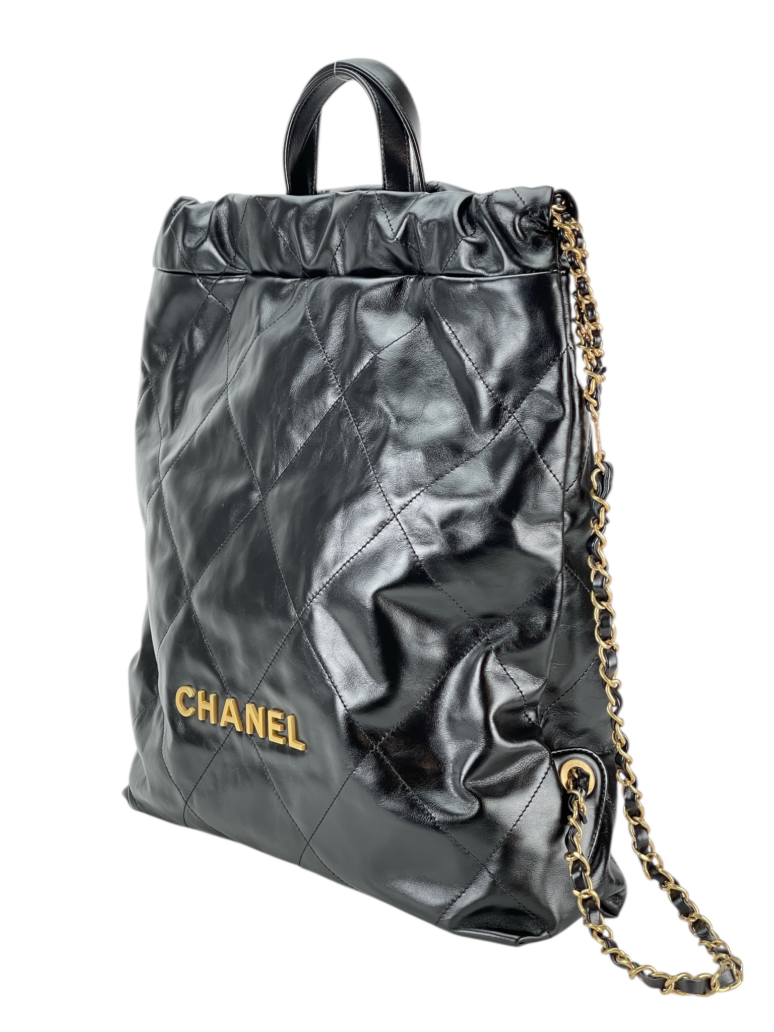 CHANEL - 22 Backpack Black Calfskin Gold Hardware 