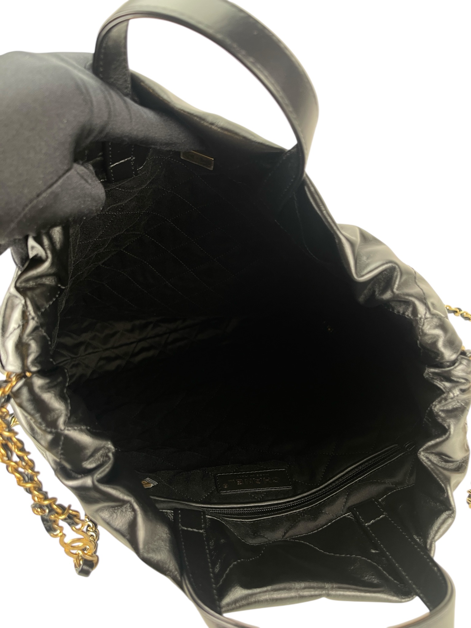 CHANEL - 22 Backpack Black Calfskin Gold Hardware 