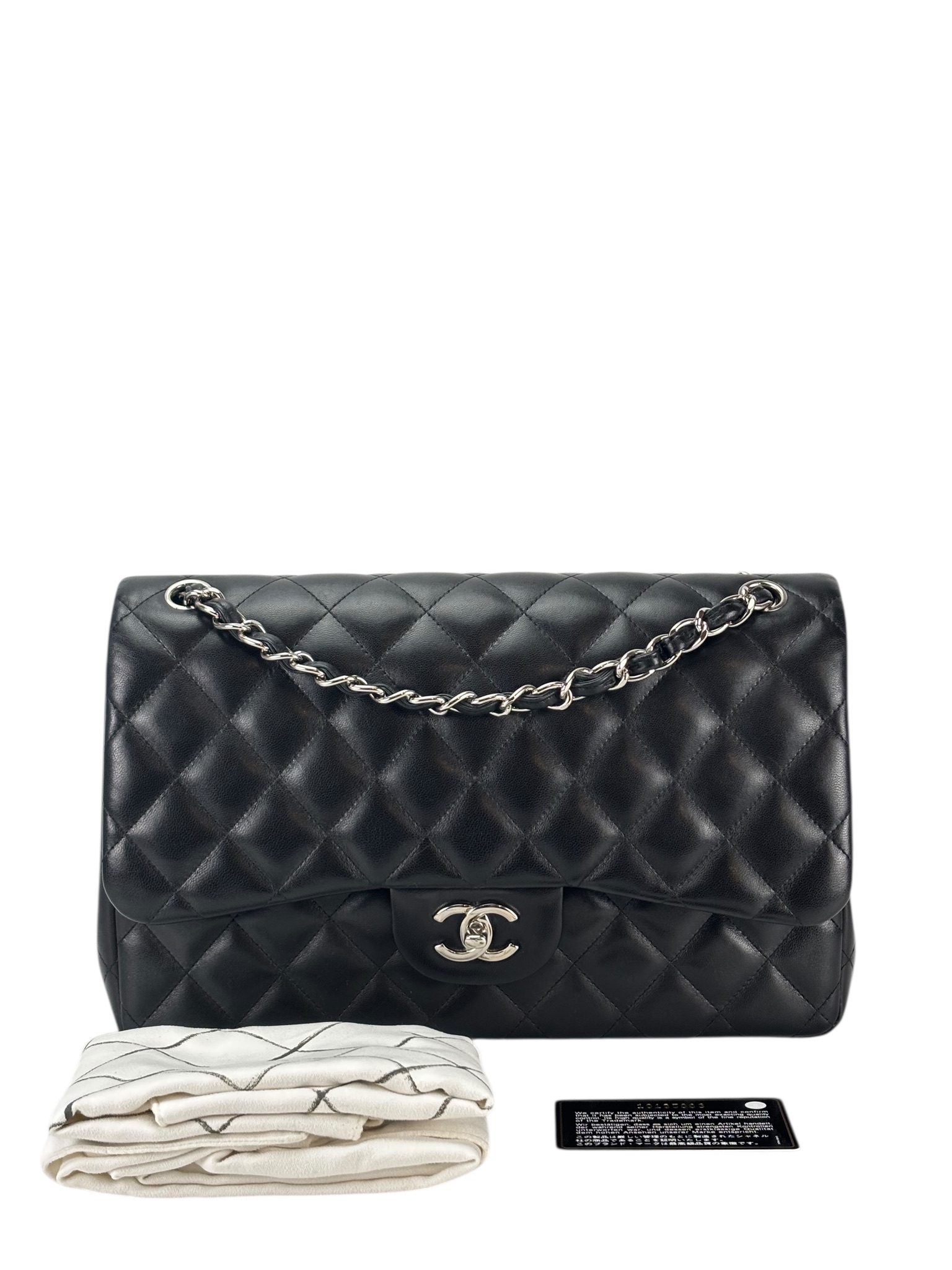 CHANEL - Black Lambskin Coco Mark Matelasse Double Flap Chain Bag (CF30)