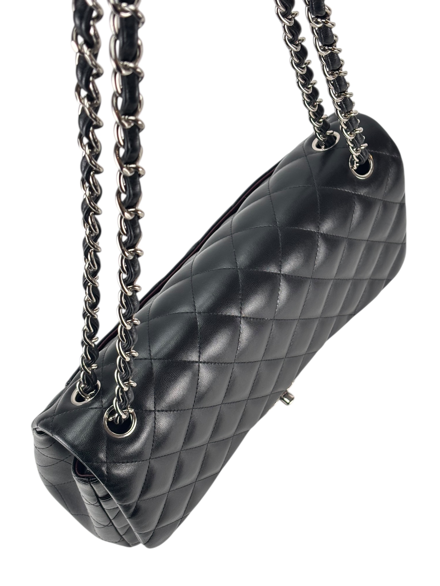 CHANEL - Black Lambskin Coco Mark Matelasse Double Flap Chain Bag (CF30)
