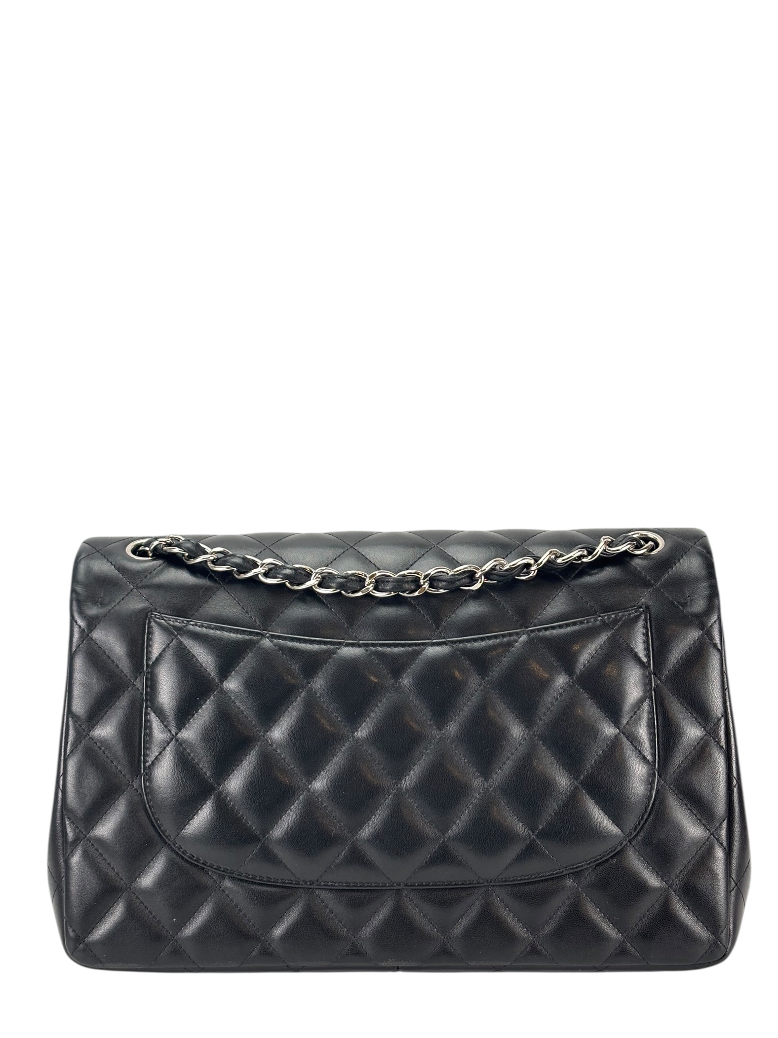CHANEL - Black Lambskin Coco Mark Matelasse Double Flap Chain Bag (CF30)