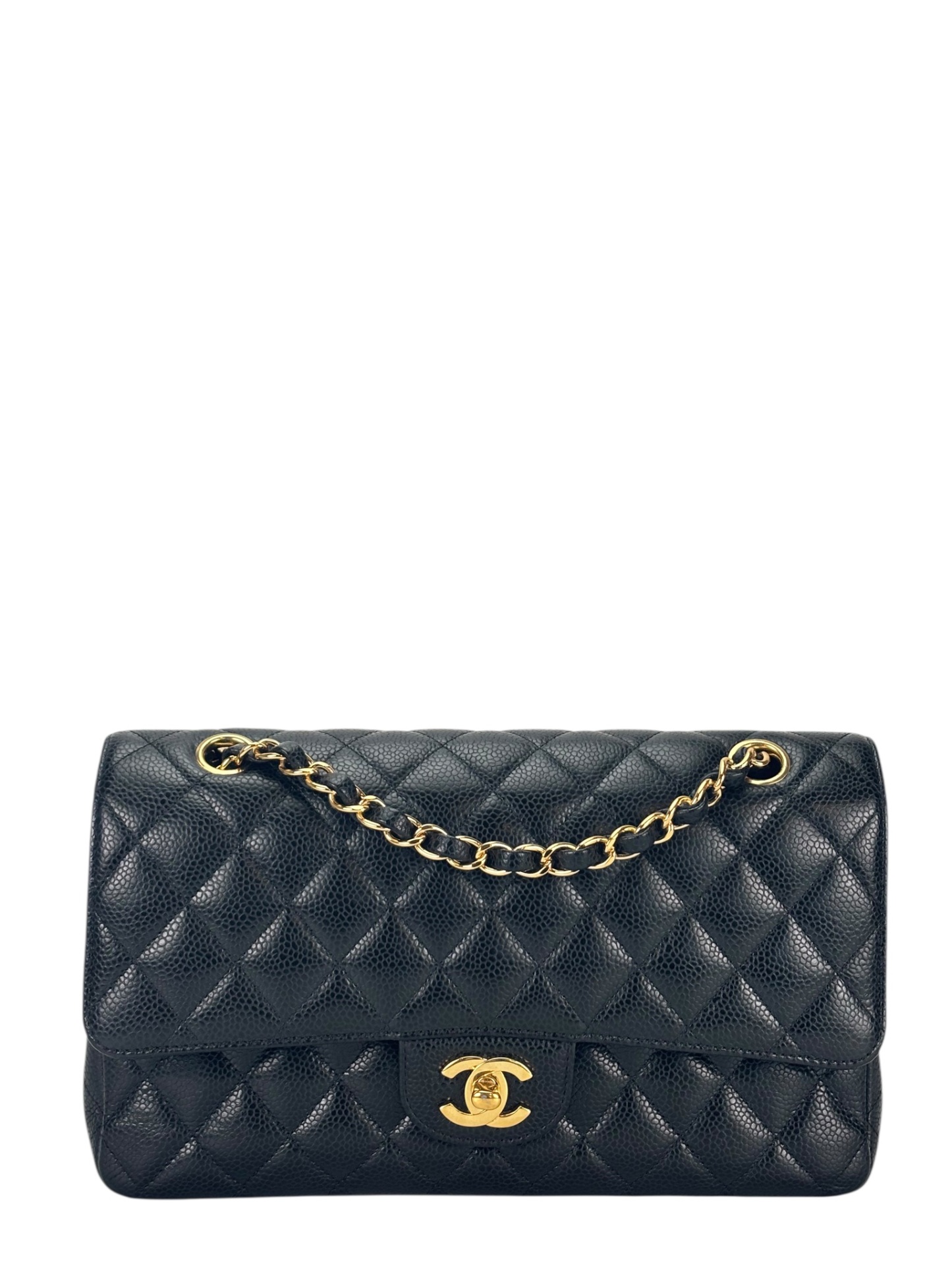 CHANEL - Medium Classic Double Flap Bag Black Caviar Gold Hardware (CF25) 