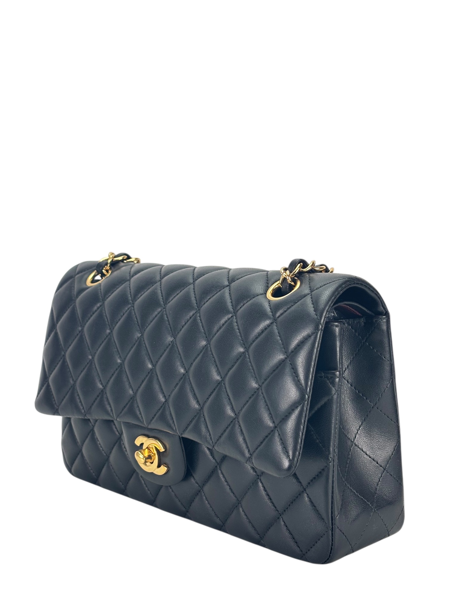 CHANEL - Medium Classic Double Flap Bag Black Lambskin Gold Hardware (CF25)