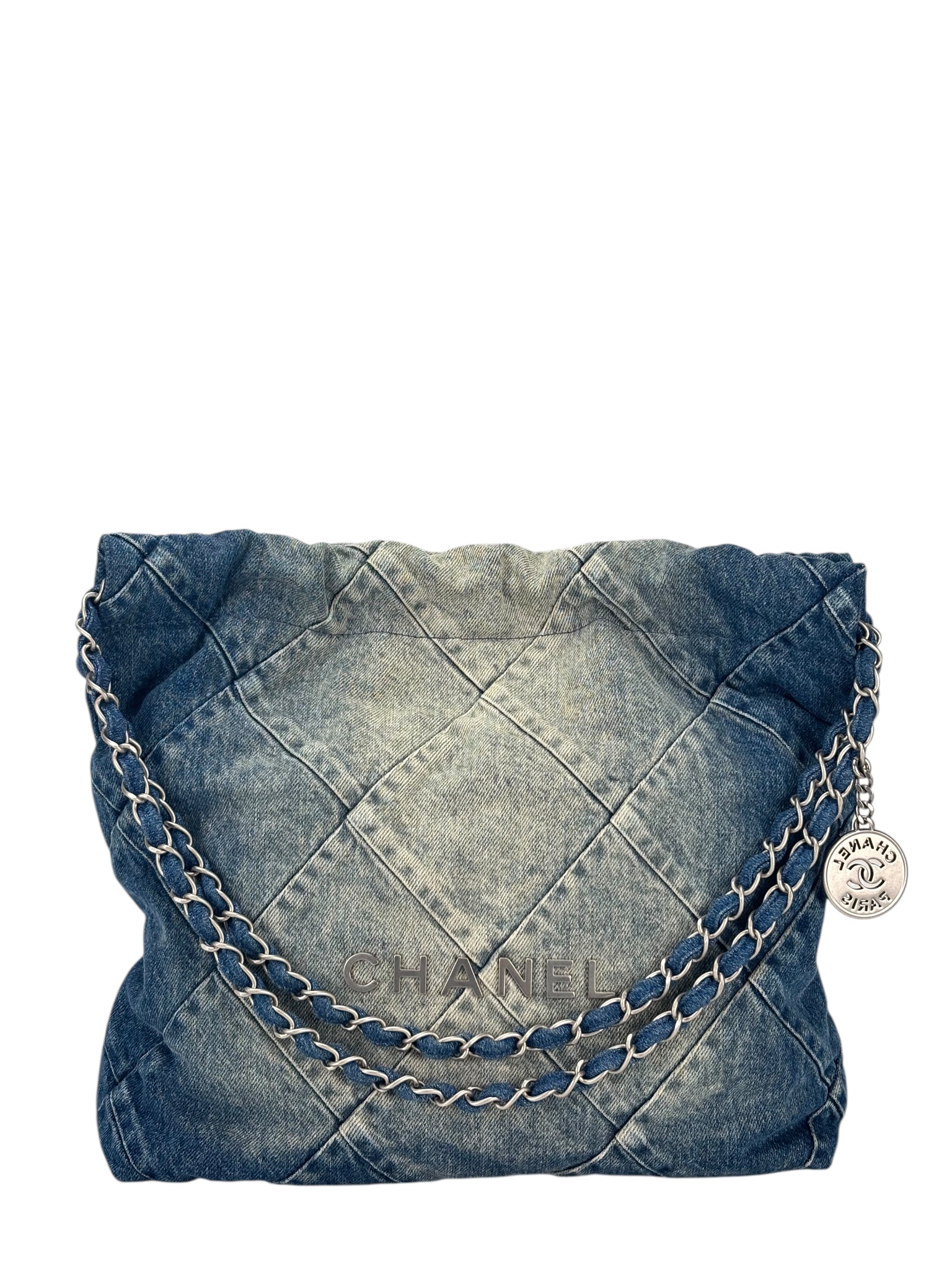 CHANEL - 22 Small Bag Denim Sliver Hardware