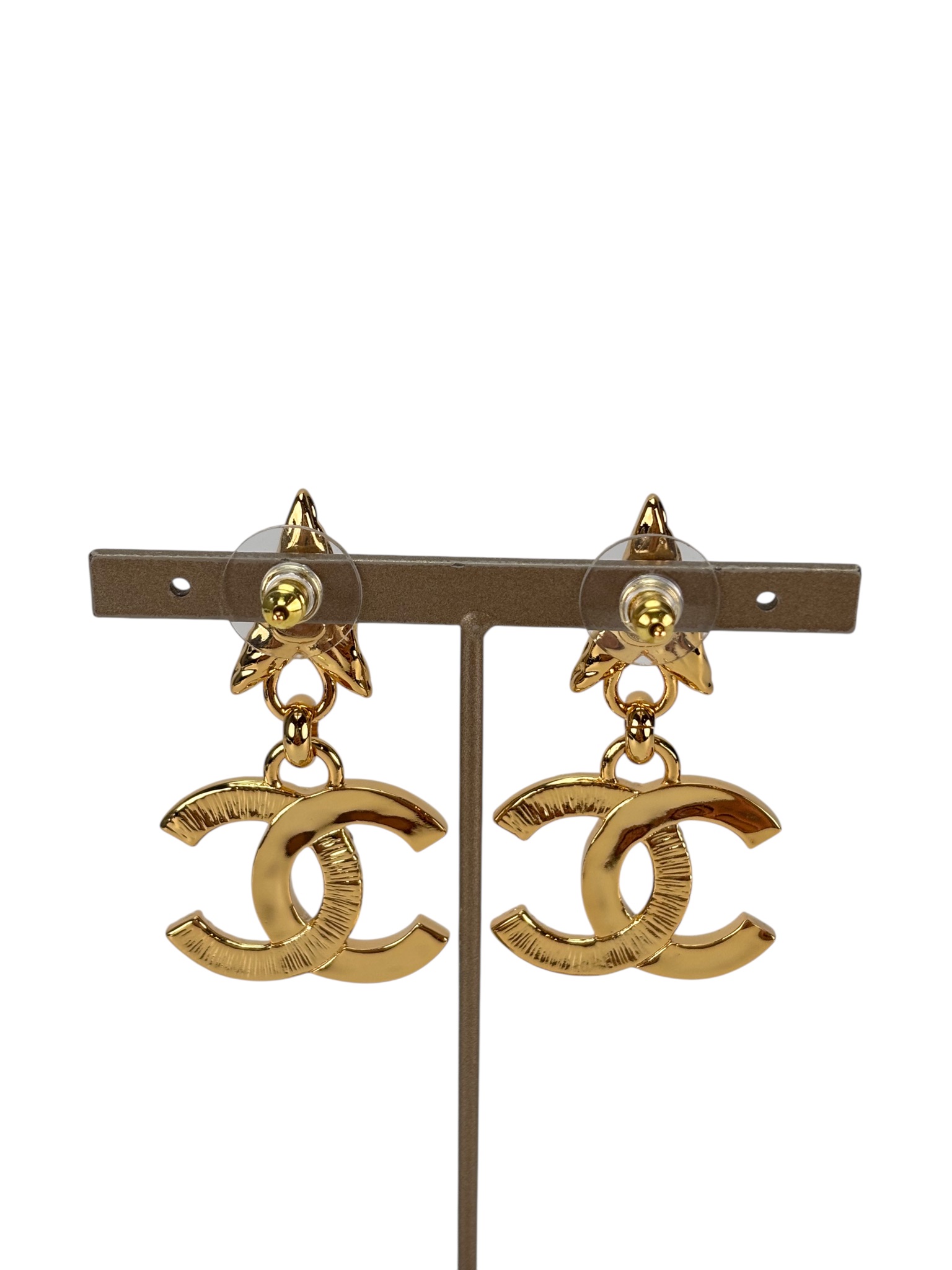CHANEL - 24P Black Gold Star Coco Mark Earrings 