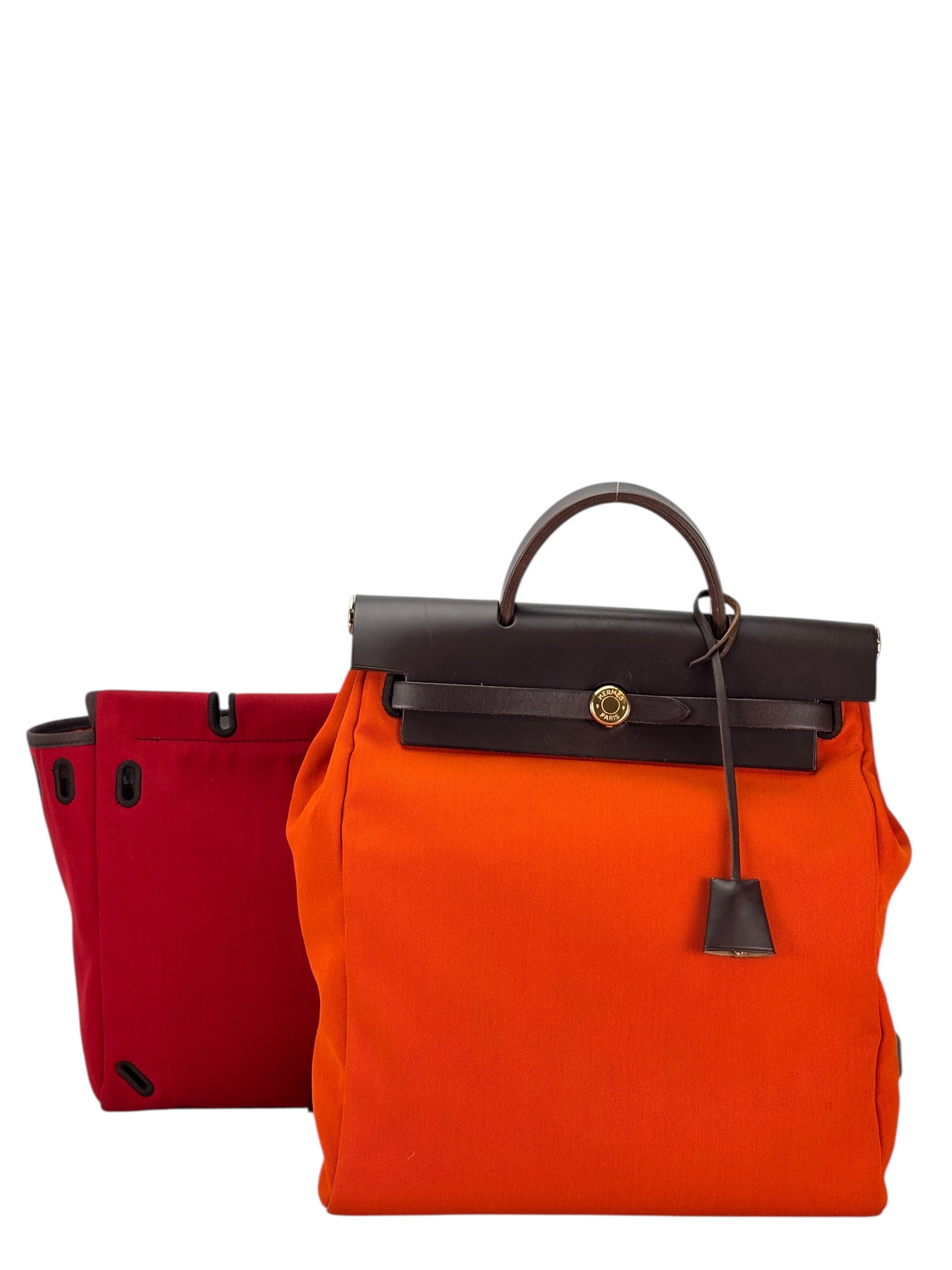 HERMES - Herbag Zip 31 (PM) Orange Red Airbag Addo Backpack Gold Hardware