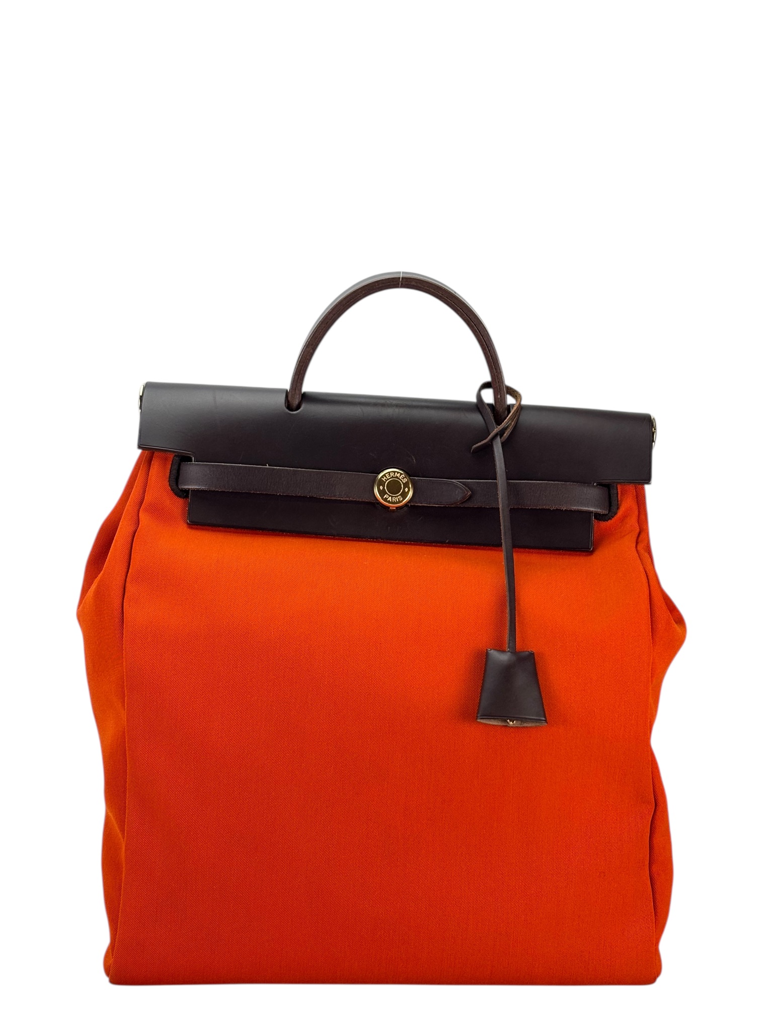 HERMES - Herbag Zip 31 (PM) Orange Red Airbag Addo Backpack Gold Hardware